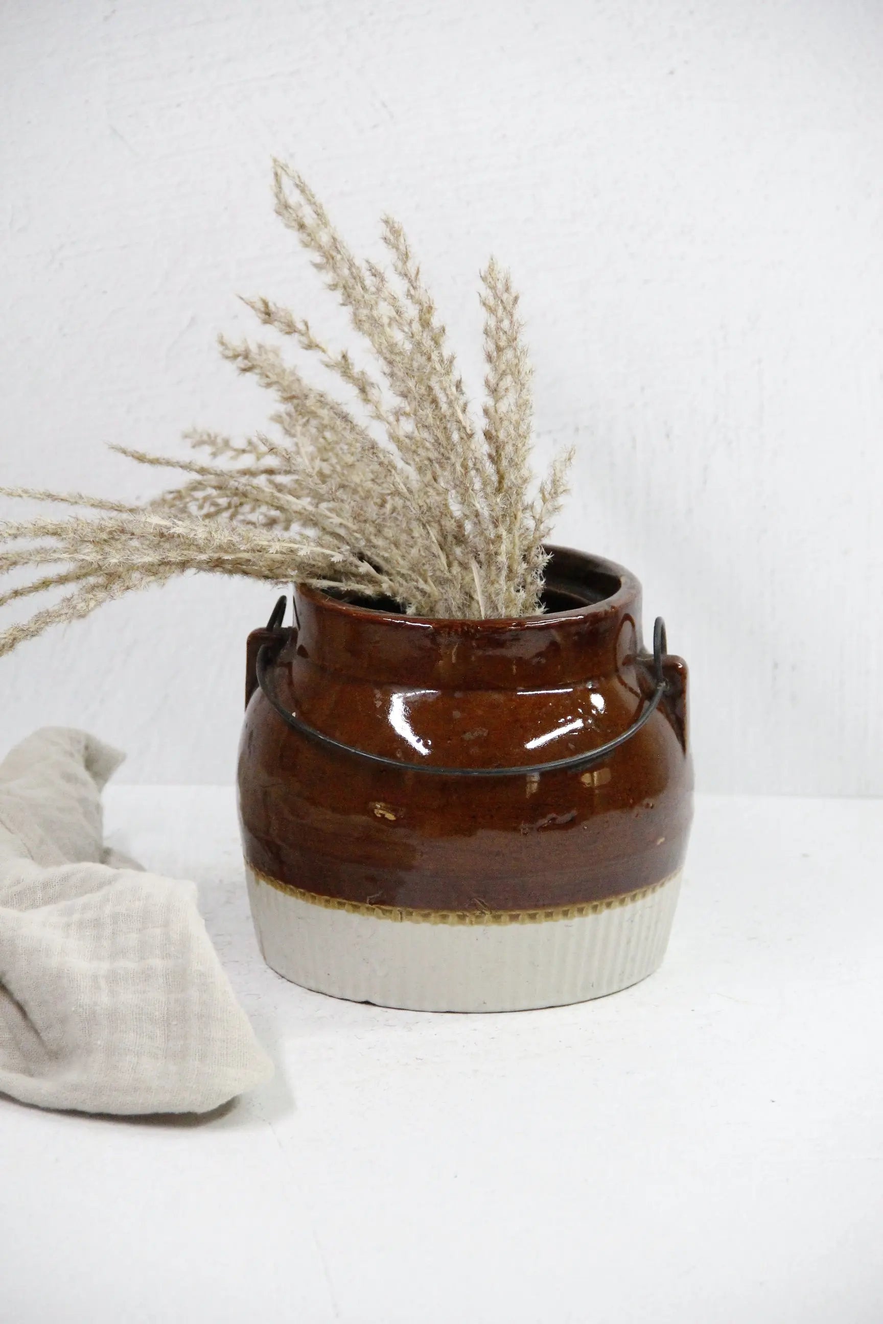 Antique Stoneware Crock | Brown Two Tone W/ Bail Handle  Debra Hall Lifestyle