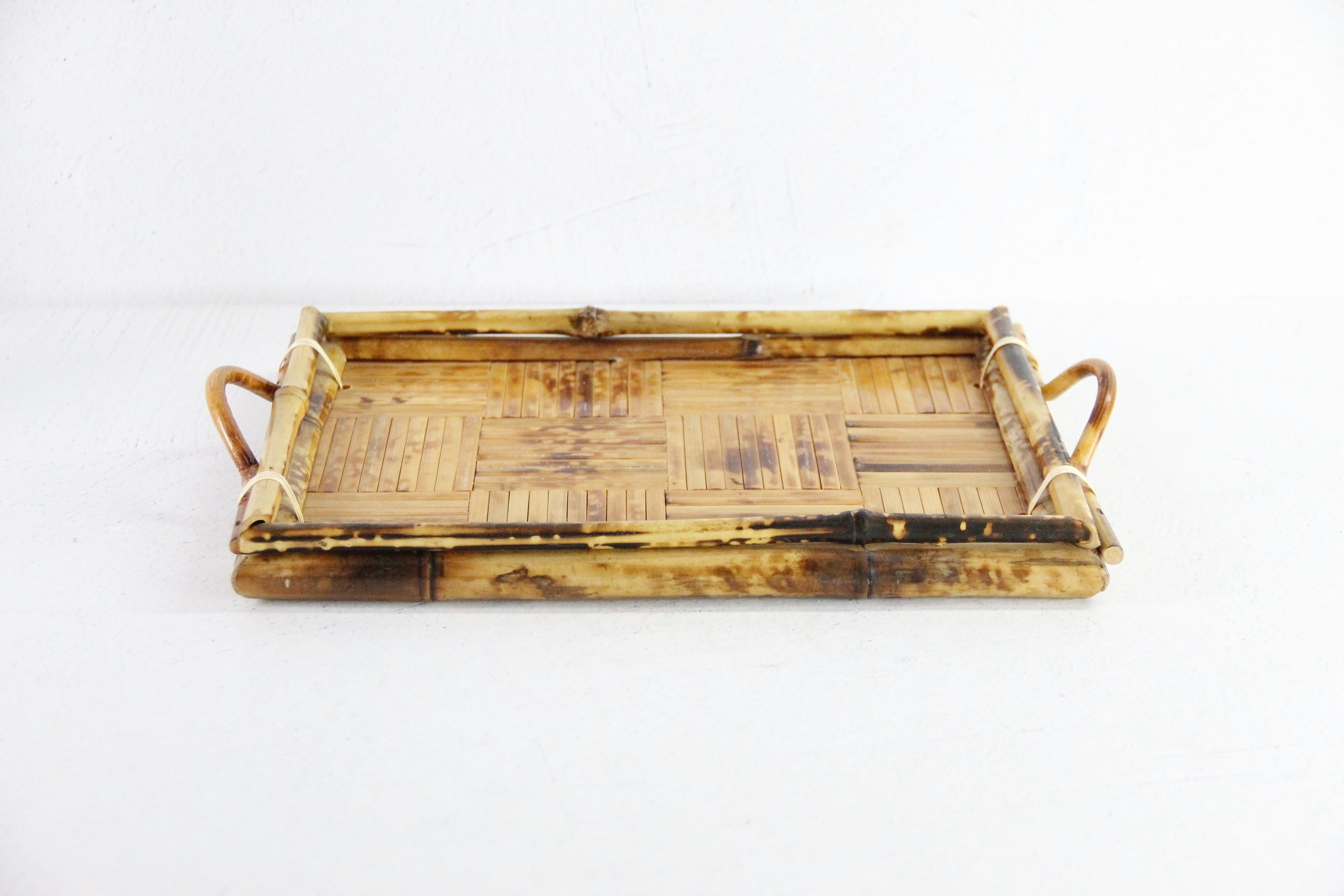 Vintage Bamboo Serving Tray with Handles | Burnt Tortoise