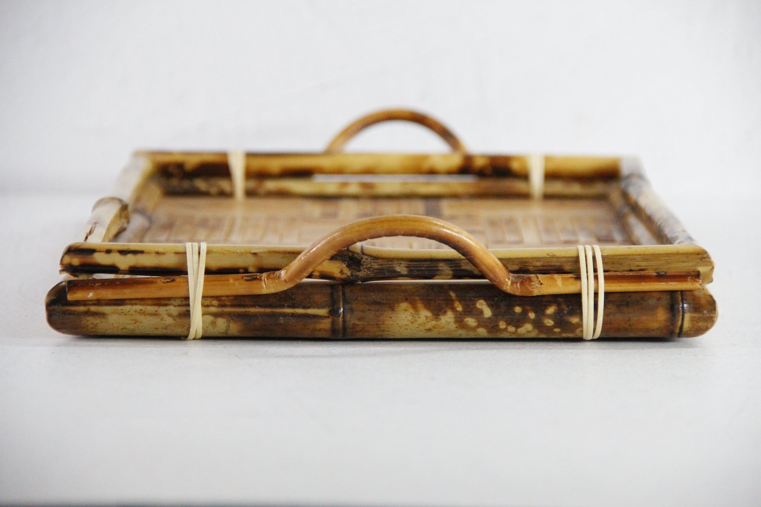 Vintage Bamboo Serving Tray with Handles | Burnt Tortoise