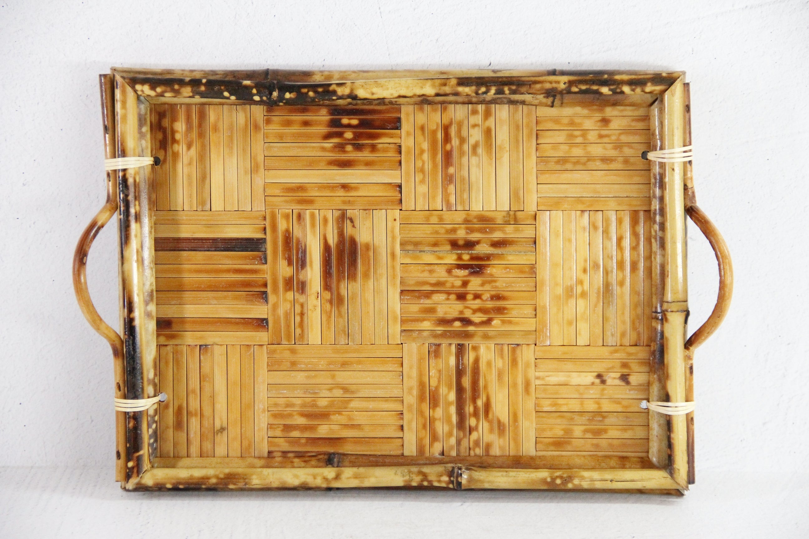 Vintage Bamboo Serving Tray with Handles | Burnt Tortoise