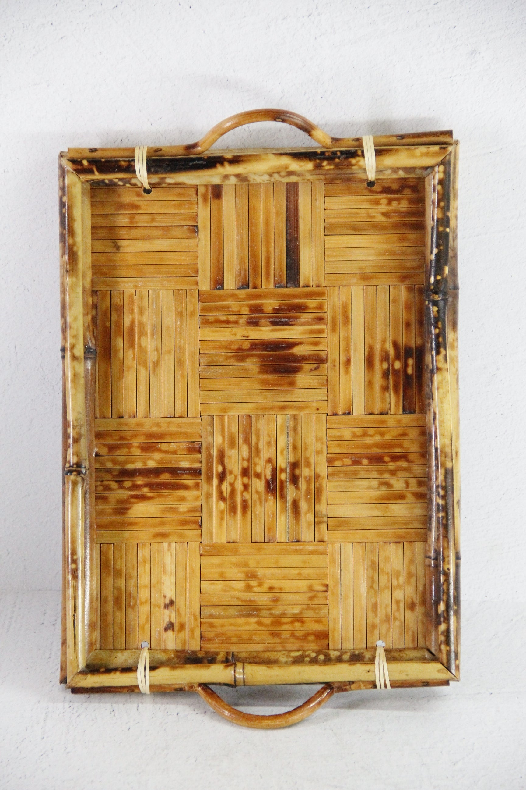 Vintage Bamboo Serving Tray with Handles | Burnt Tortoise