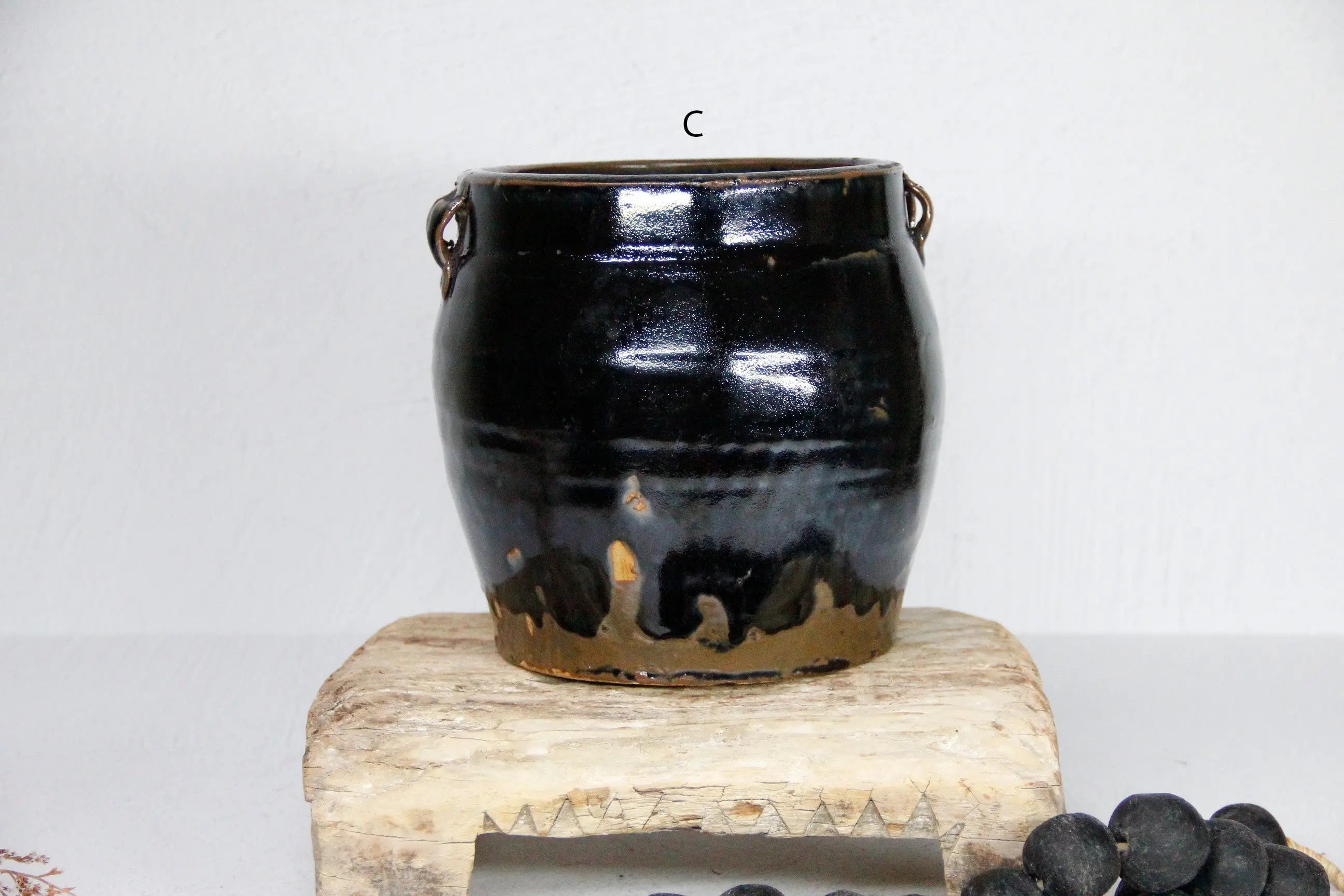 Black Glazed Pot | Antique Oil Vessel  Debra Hall Lifestyle