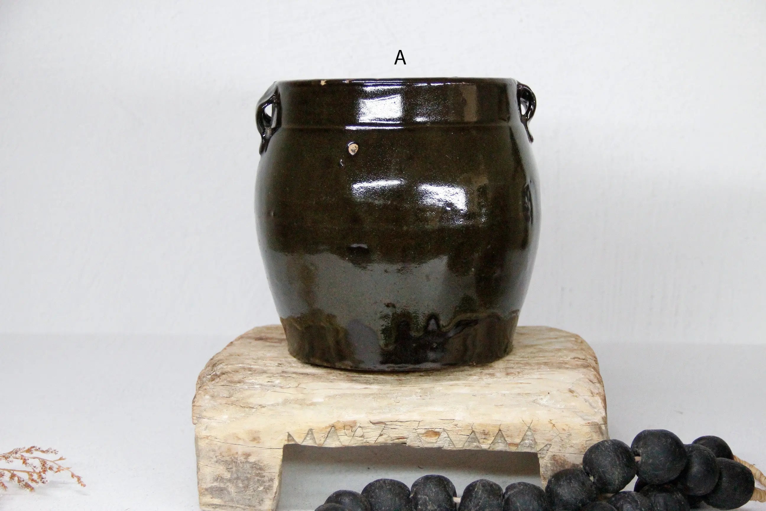 Black Glazed Pot | Antique Oil Vessel  Debra Hall Lifestyle