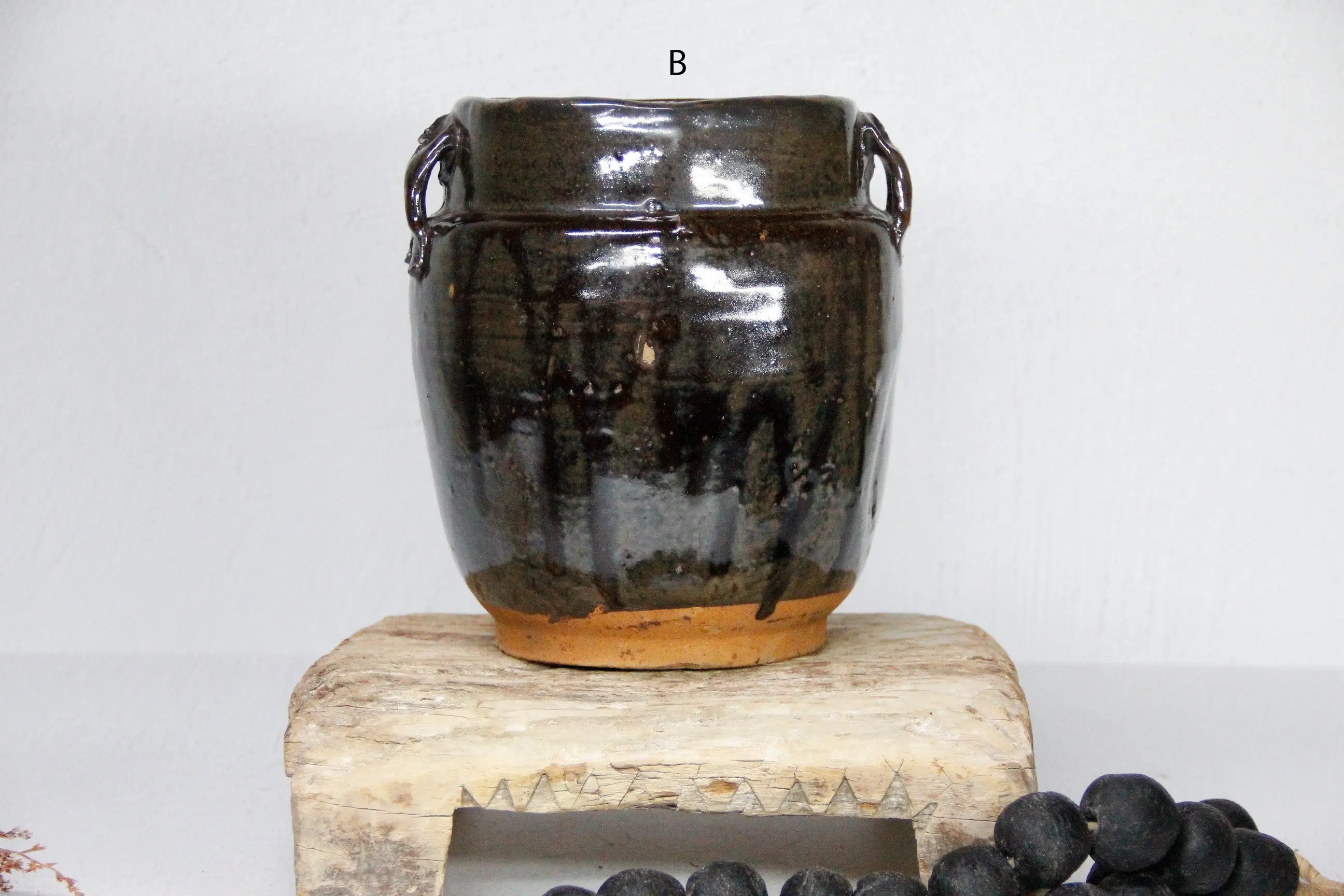 Black Glazed Pot | Antique Oil Vessel  Debra Hall Lifestyle