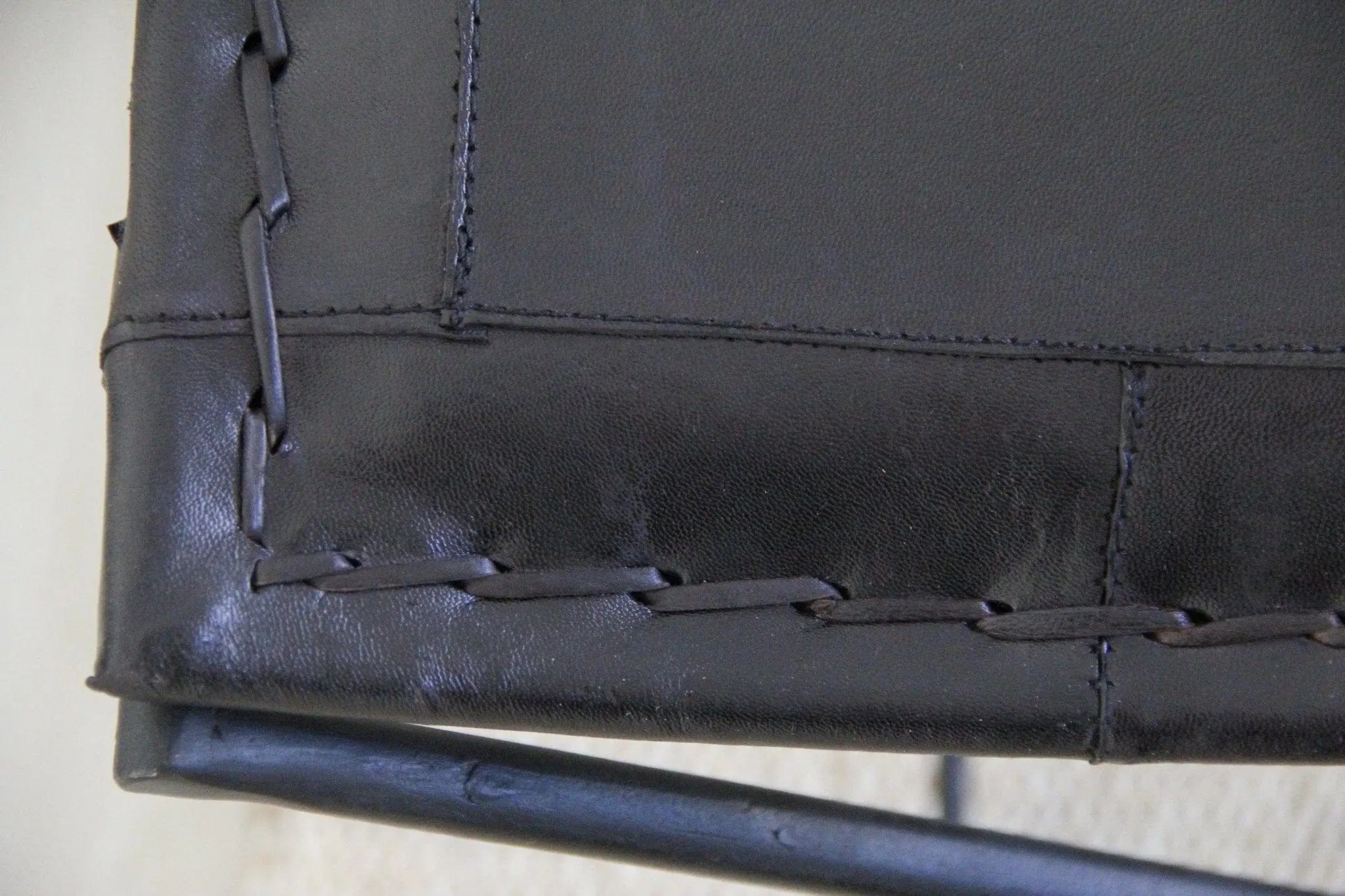Black Iron and Leather Folding Bench | Upholstered  Debra Hall Lifestyle