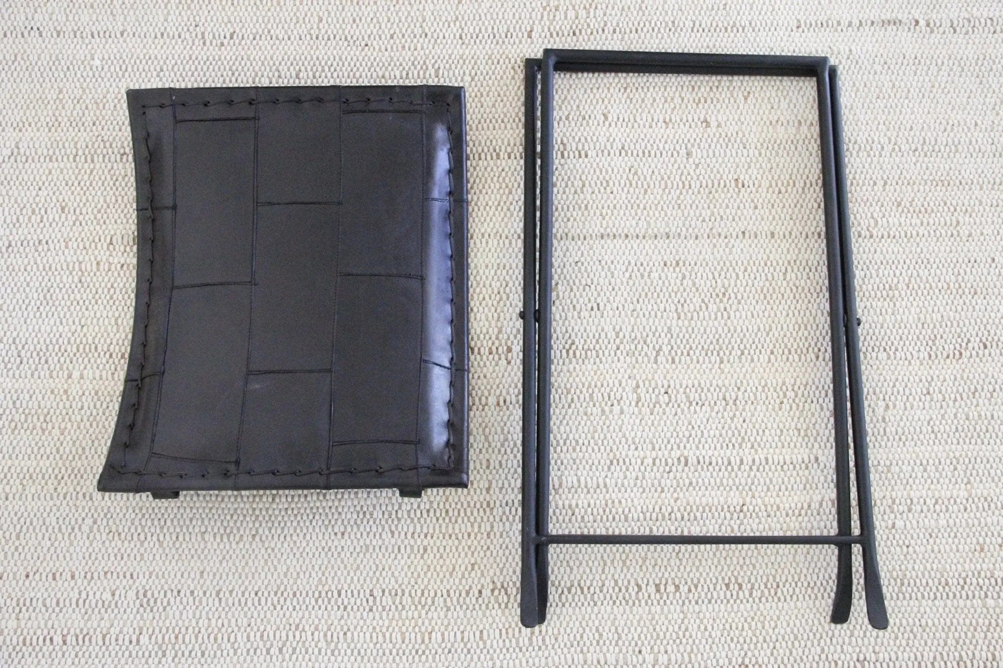 Black Iron and Leather Folding Bench | Upholstered  Debra Hall Lifestyle