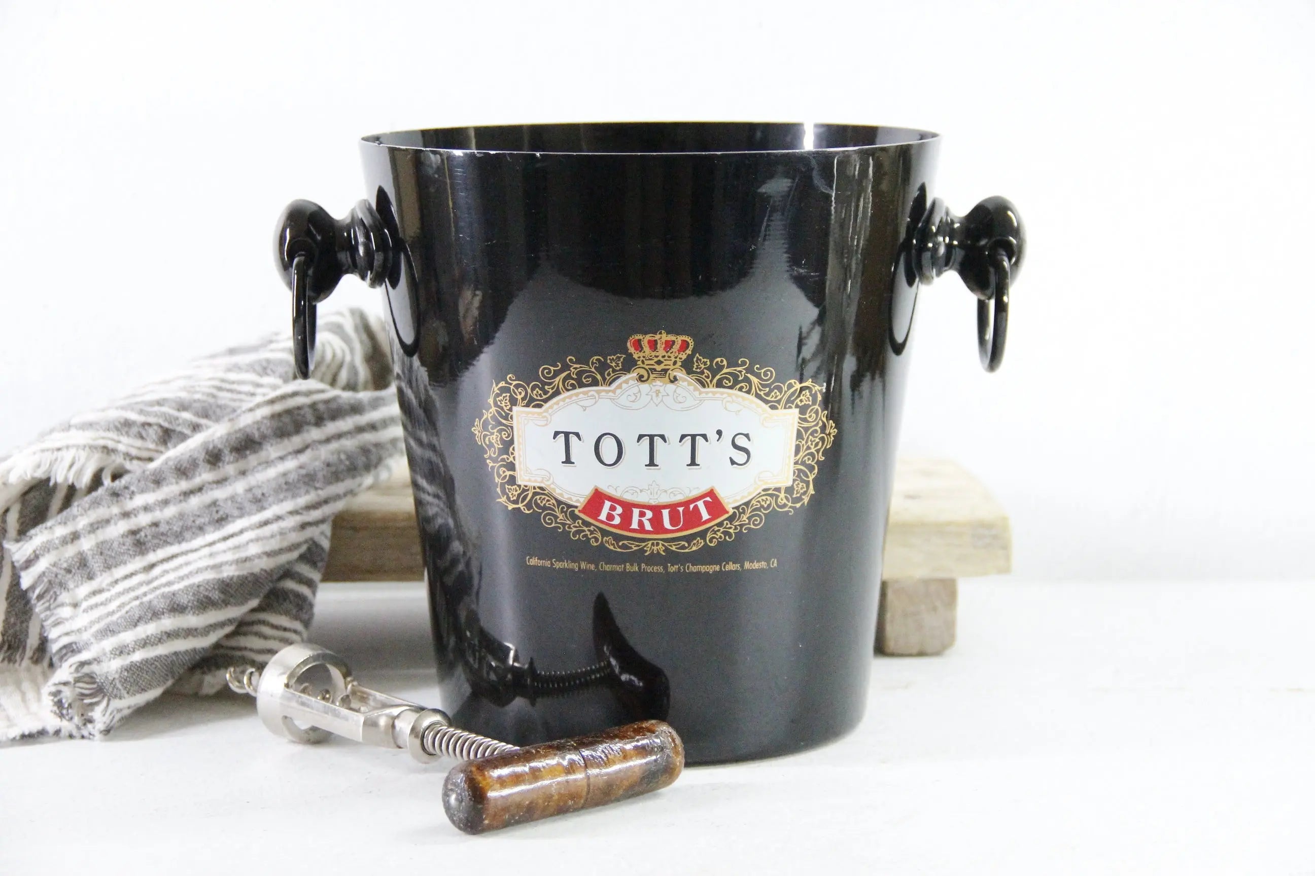 Vintage French Champagne Bucket BLack Tott's Stamp Vogalu