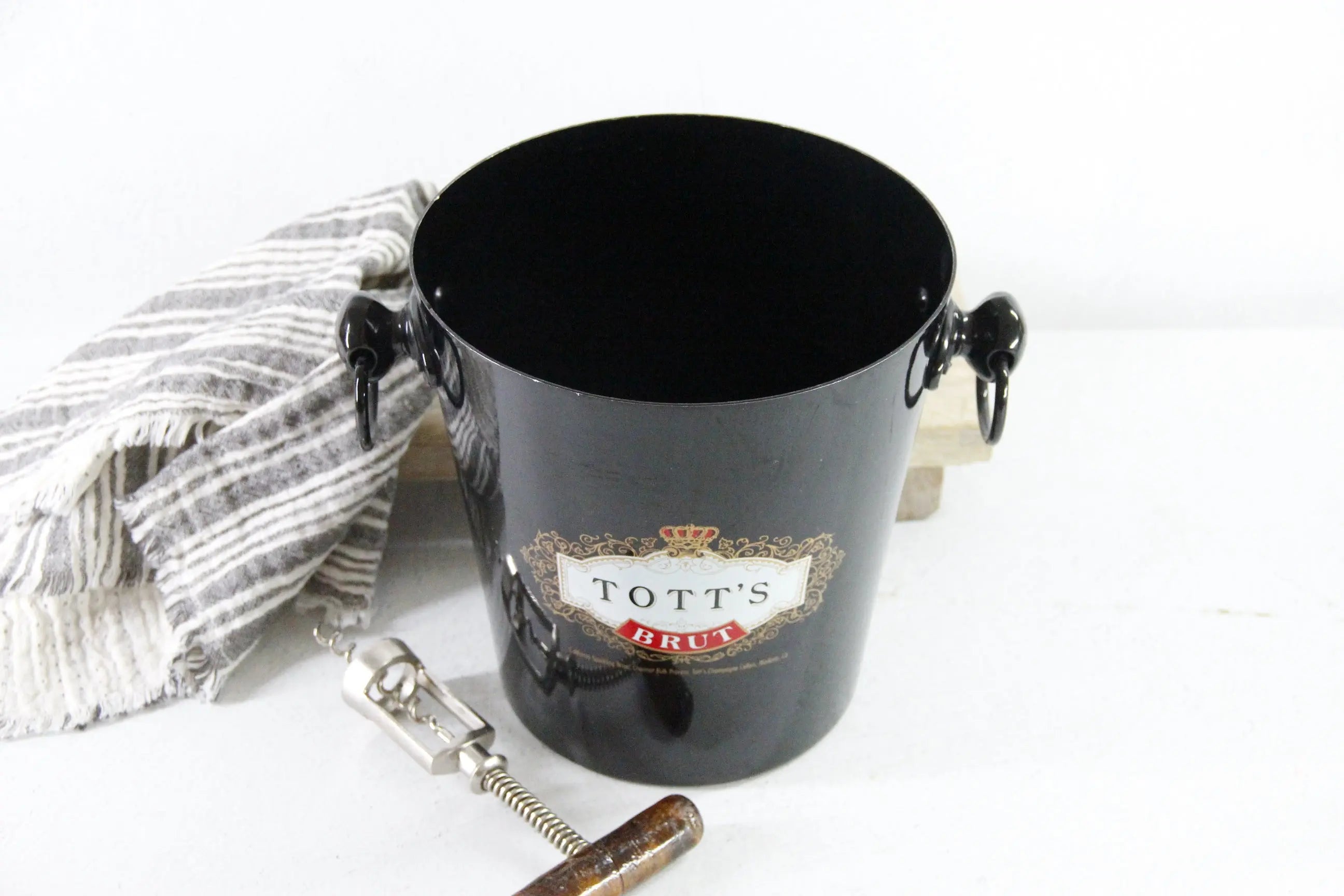 Vintage French Champagne Bucket BLack Tott's Stamp Vogalu