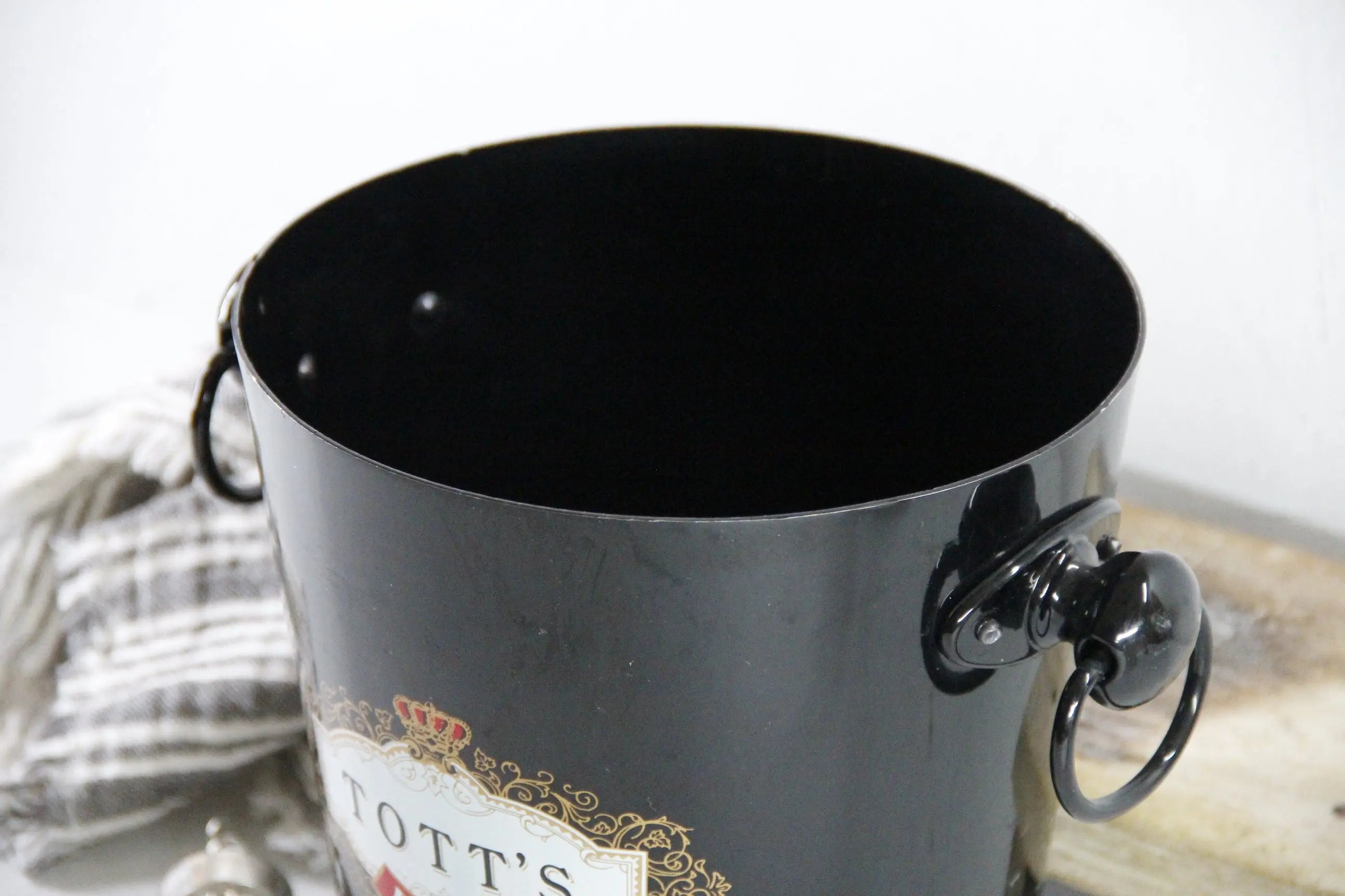 Vintage French Champagne Bucket BLack Tott's Stamp Vogalu