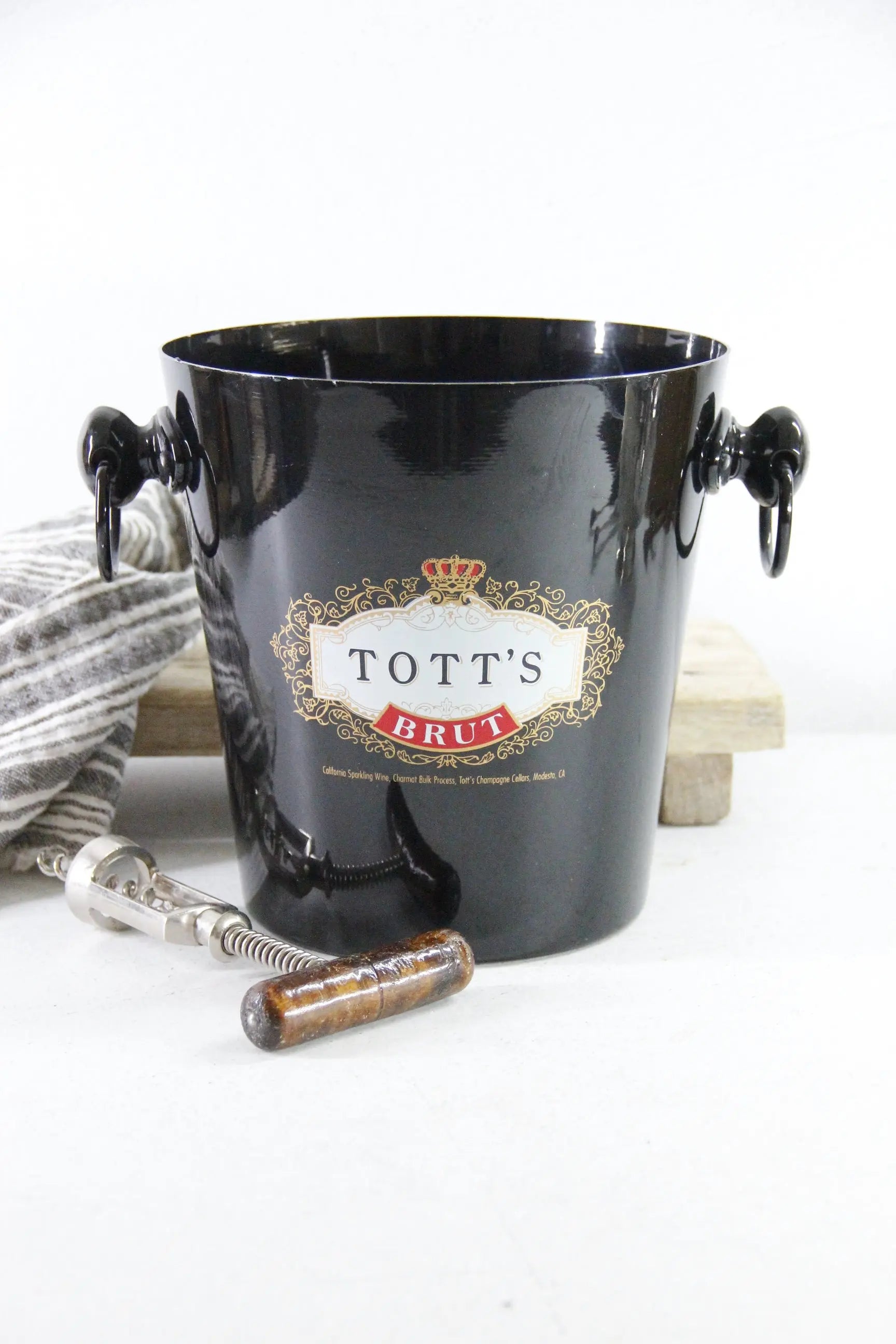 Vintage French Champagne Bucket BLack Tott's Stamp Vogalu