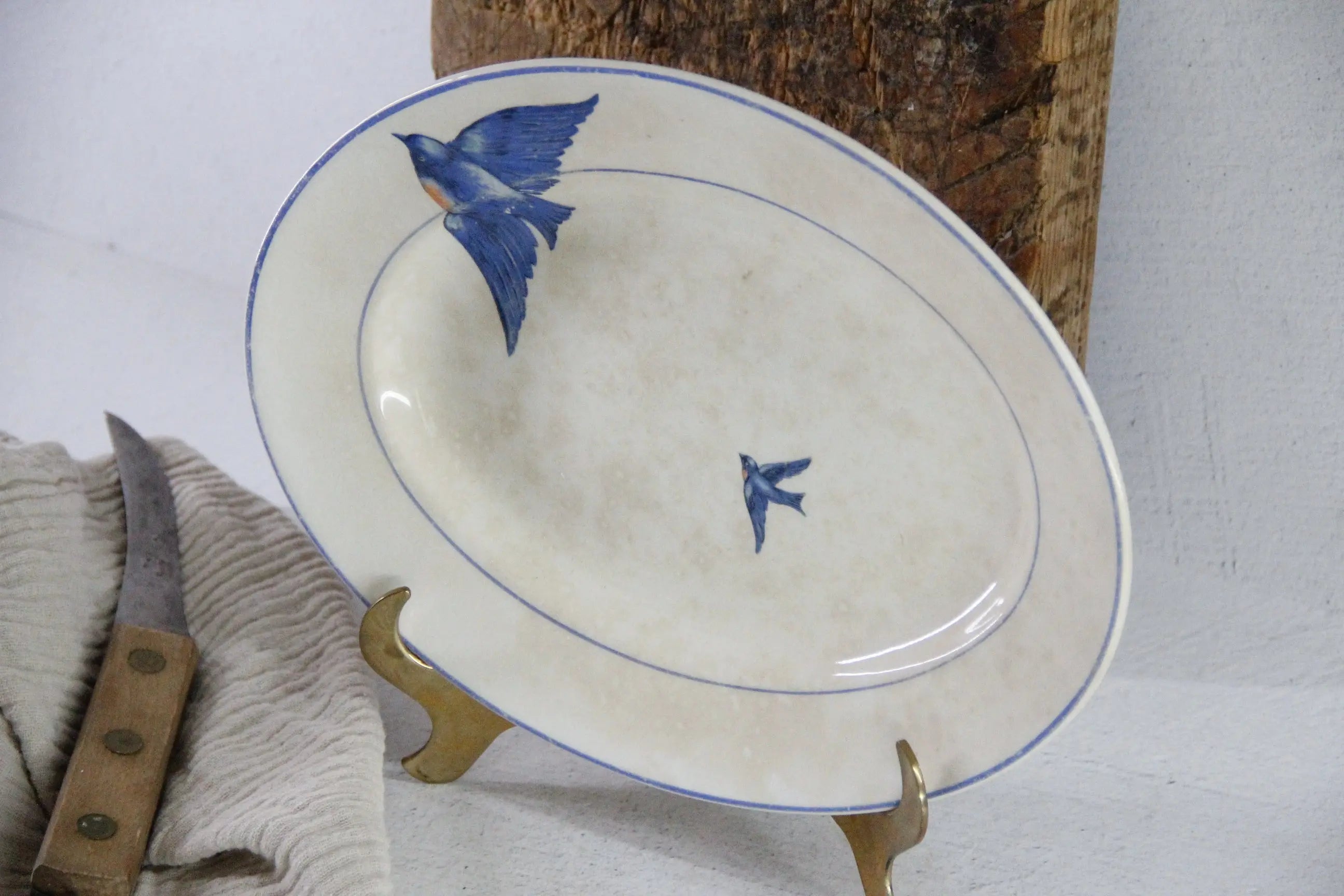 Vintage Bluebird Plate Antique Ironstone Platter 11.5"