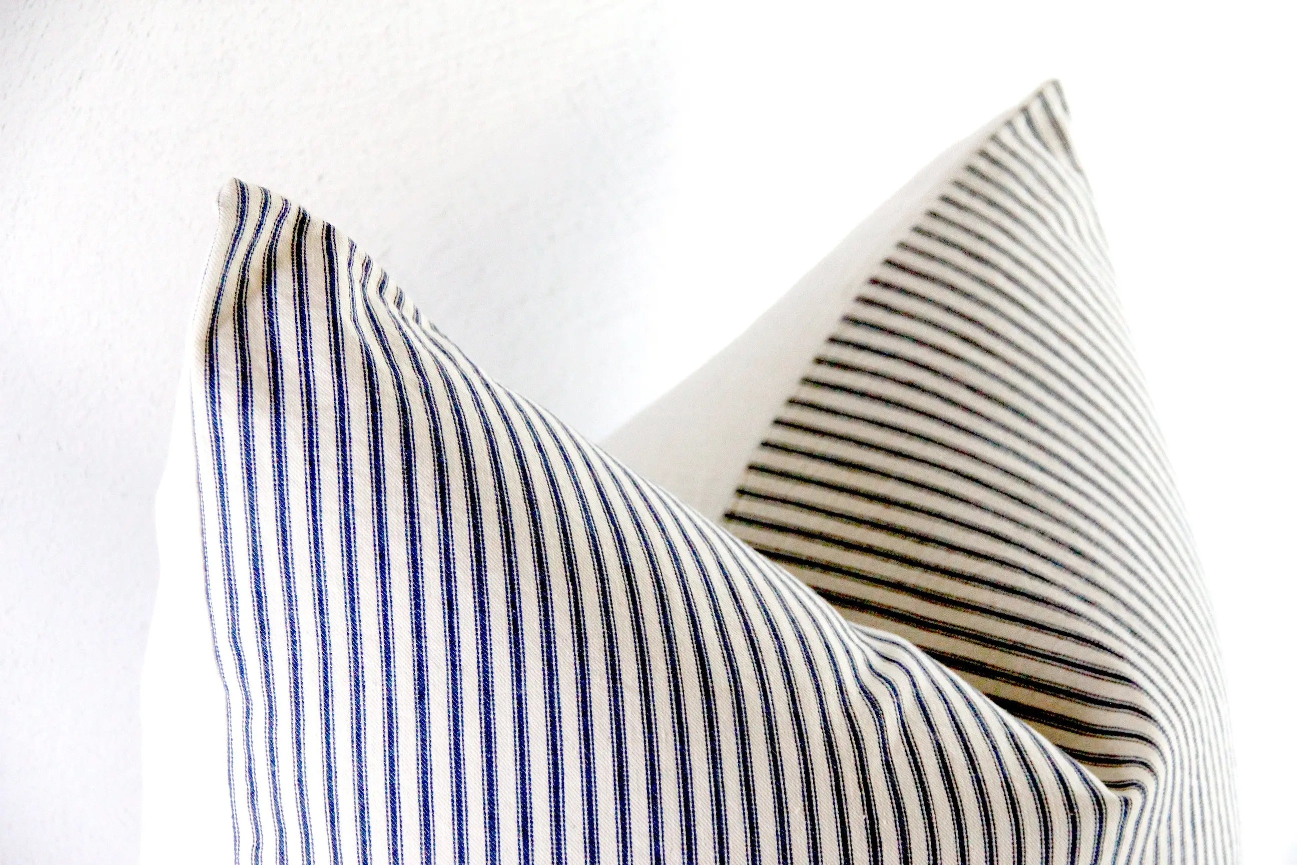 Blue Ticking Stripe Pillow | Antique French Blue and Cream Cover  Debra Hall Lifestyle