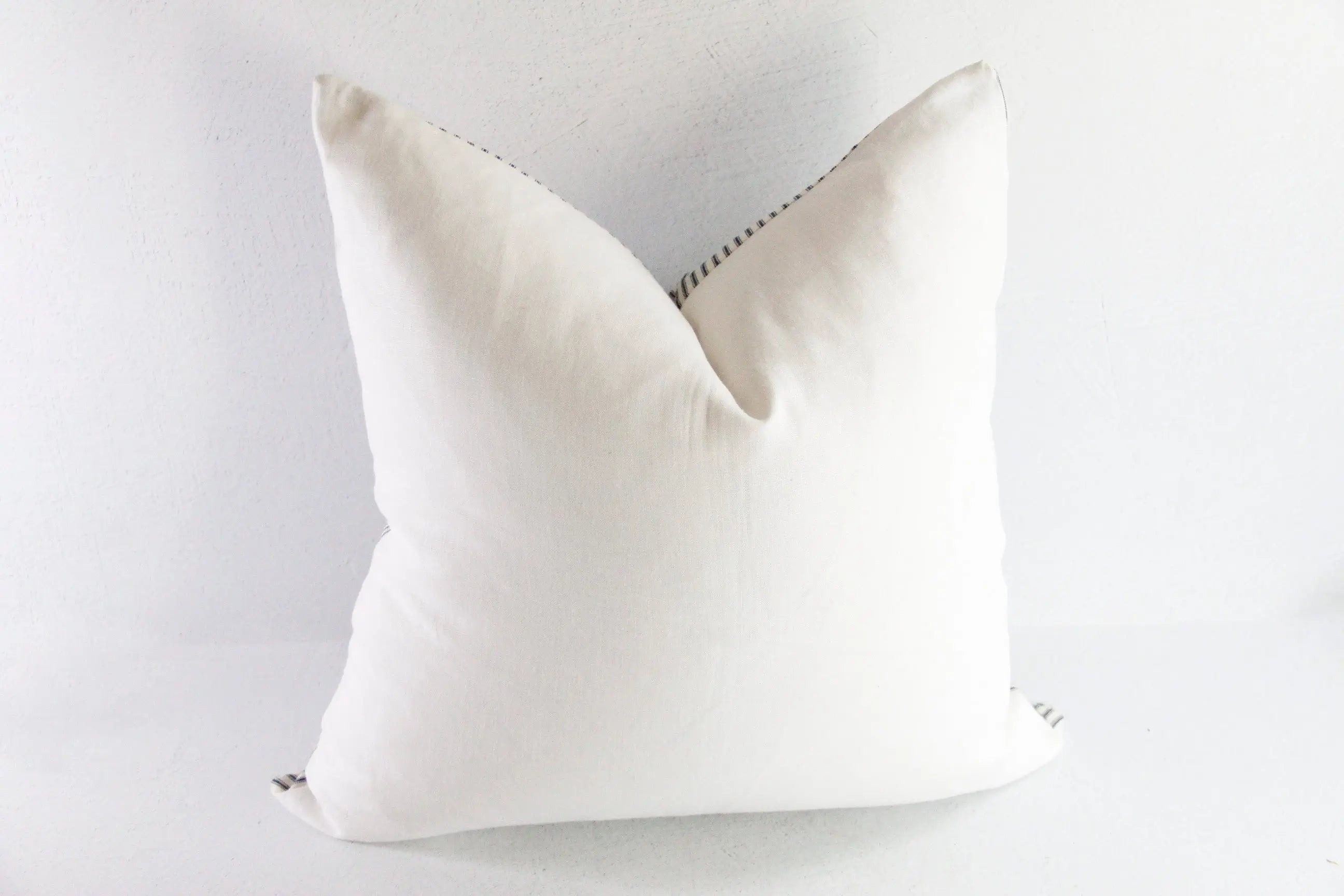 Blue Ticking Stripe Pillow | Antique French Blue and Cream Cover  Debra Hall Lifestyle