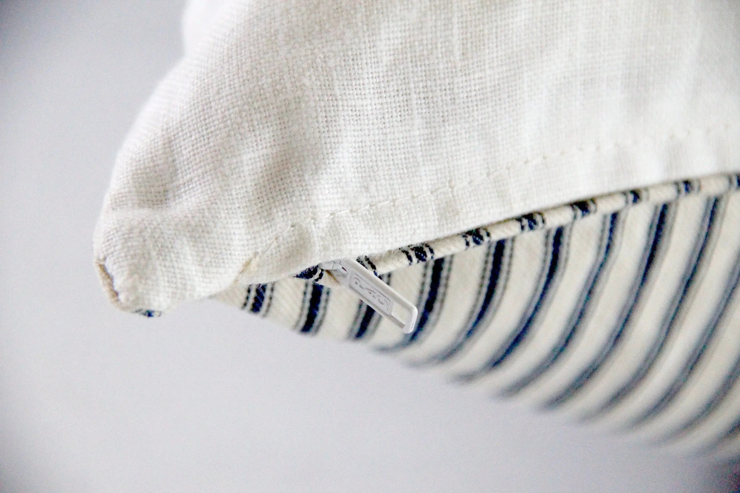 Blue Ticking Stripe Pillow | Antique French Blue and Cream Cover  Debra Hall Lifestyle