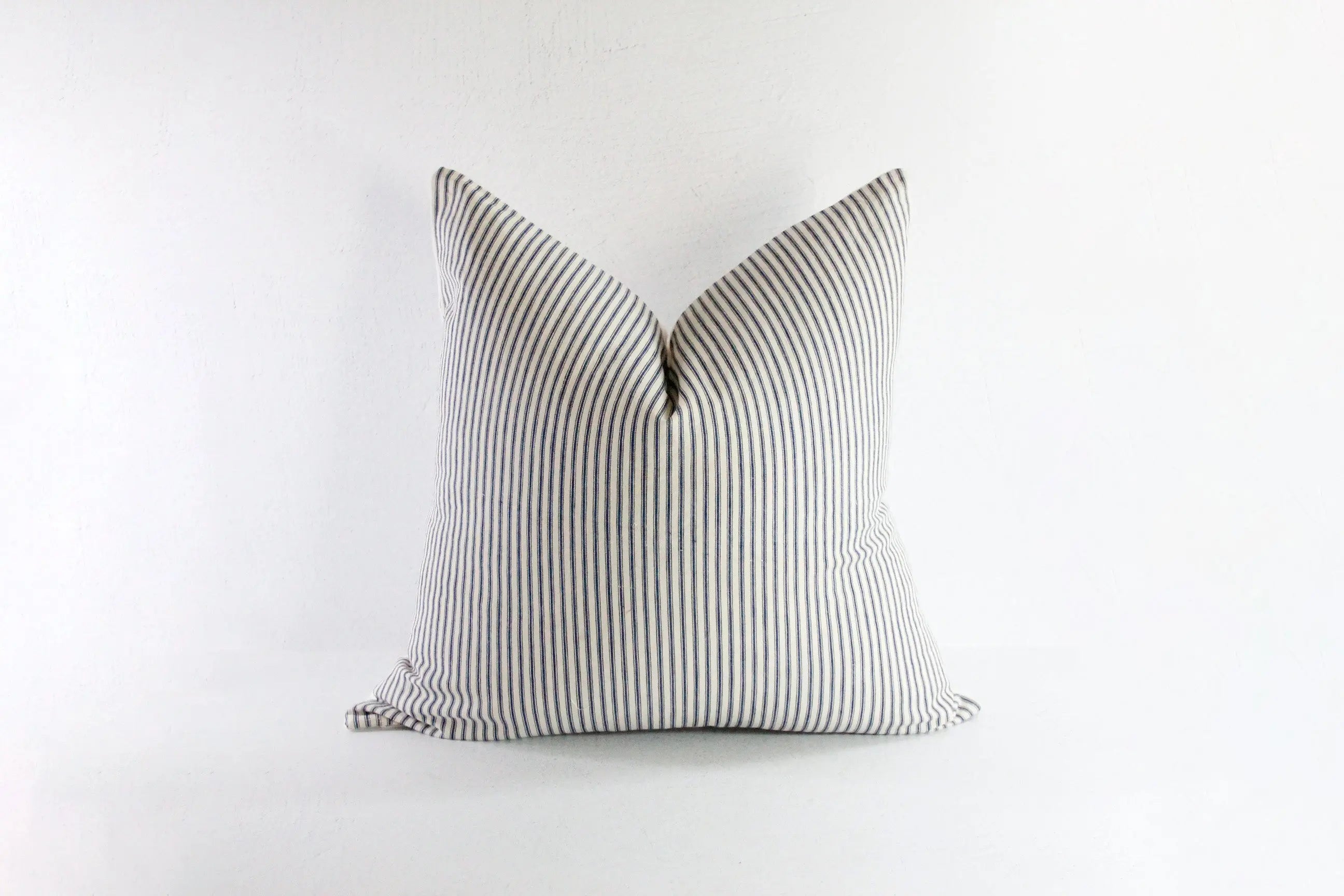 Blue Ticking Stripe Pillow | Antique French Blue and Cream Cover  Debra Hall Lifestyle