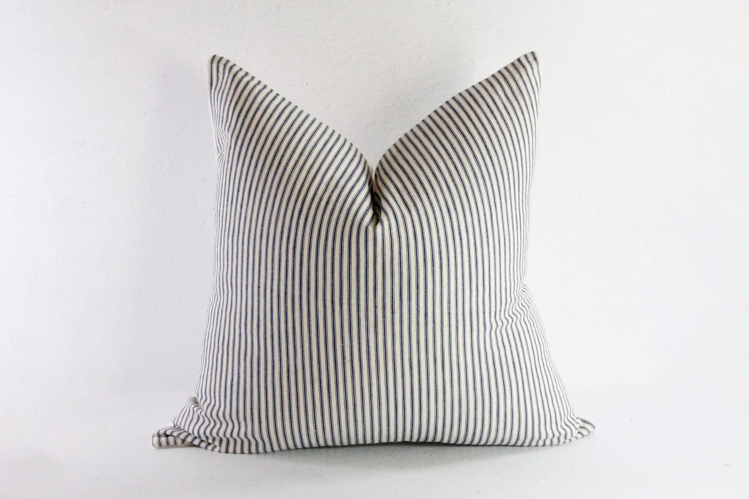 Blue Ticking Stripe Pillow | Antique French Blue and Cream Cover  Debra Hall Lifestyle
