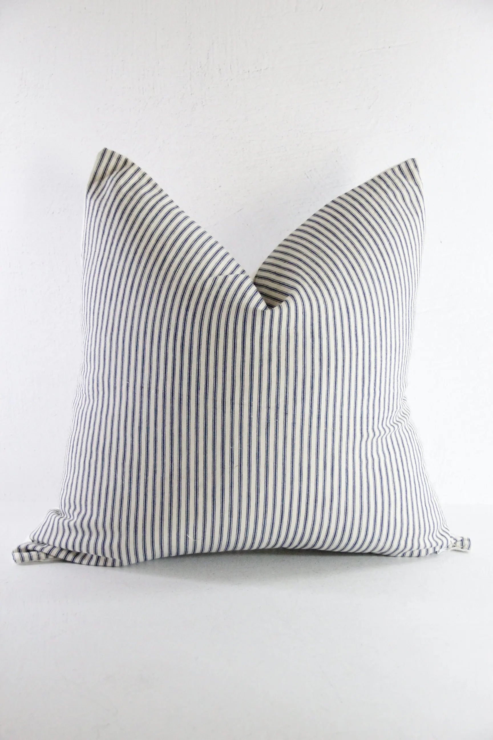 Blue Ticking Stripe Pillow | Antique French Blue and Cream Cover  Debra Hall Lifestyle