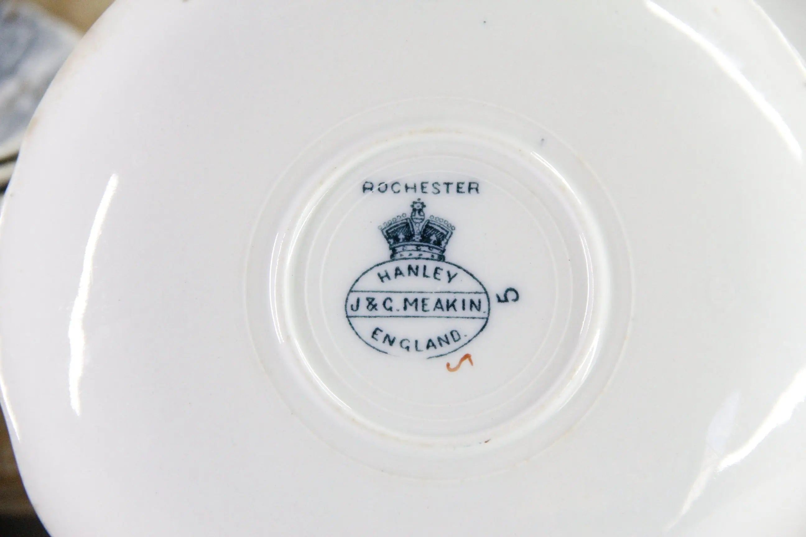 Blue Transferware Plate | 7 Antique Pale Rochester Saucers