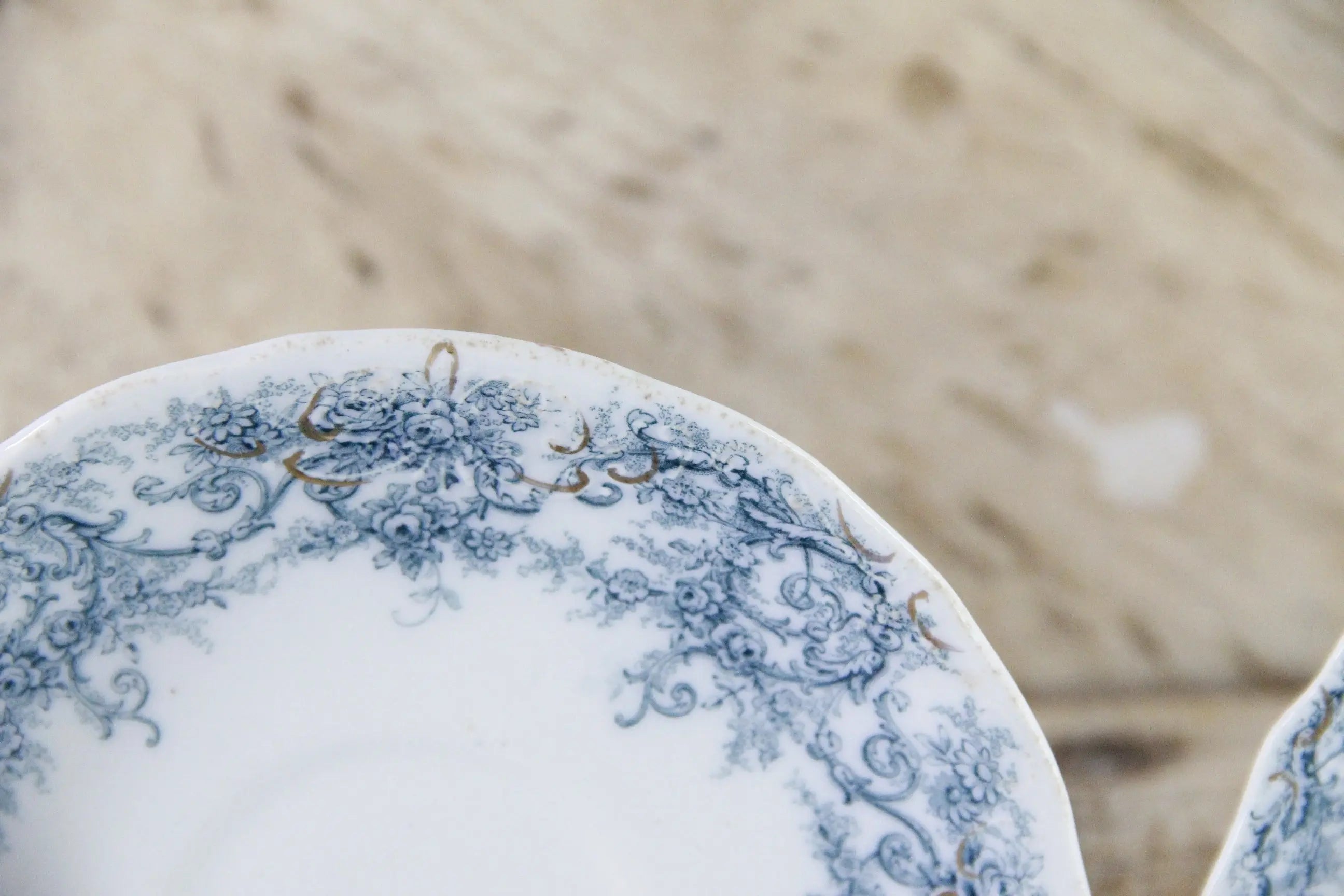 Blue Transferware Plate | 7 Antique Pale Rochester Saucers