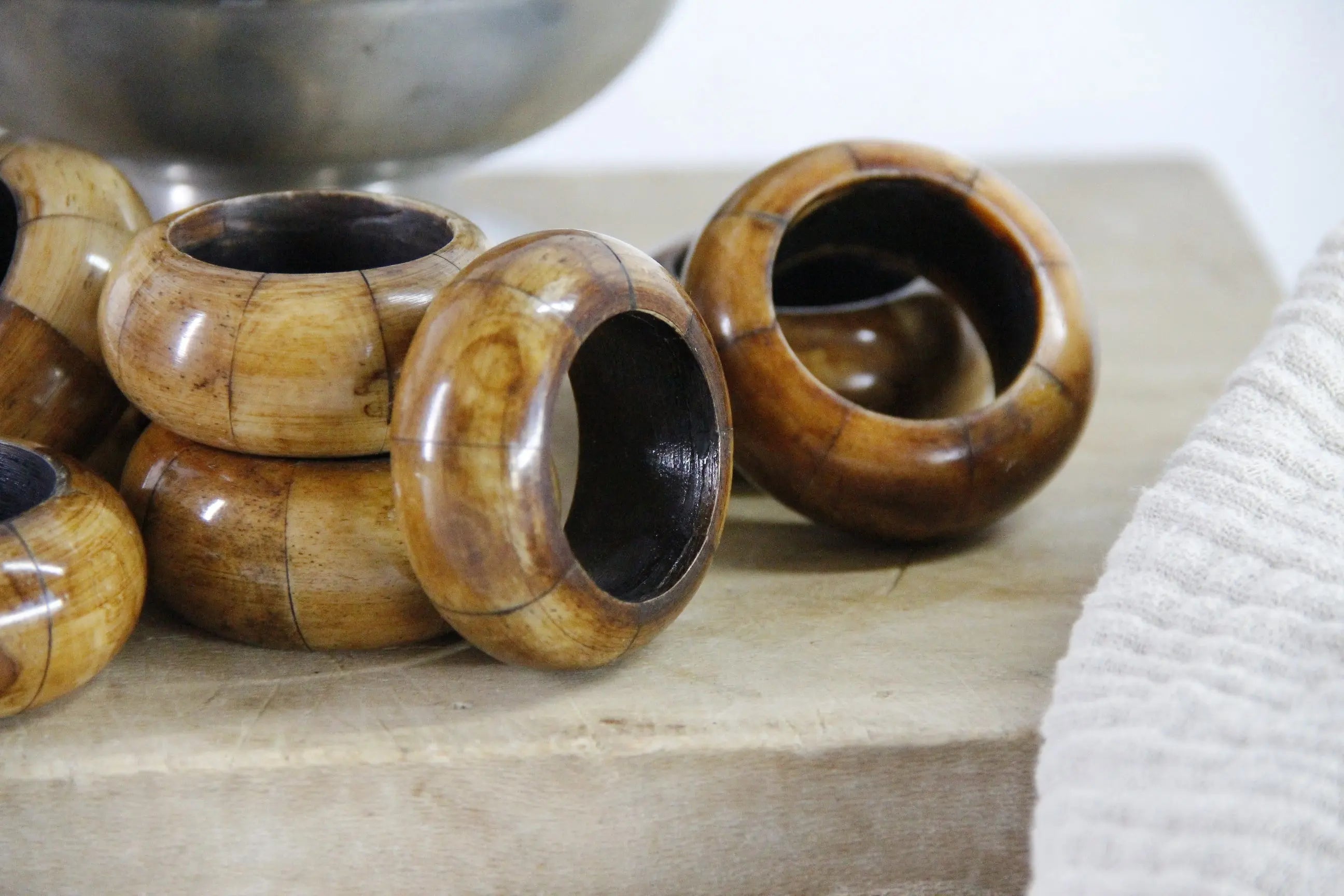 Bone Napkin Rings | Vintage Carved Midcentury Set Of 8  Debra Hall Lifestyle