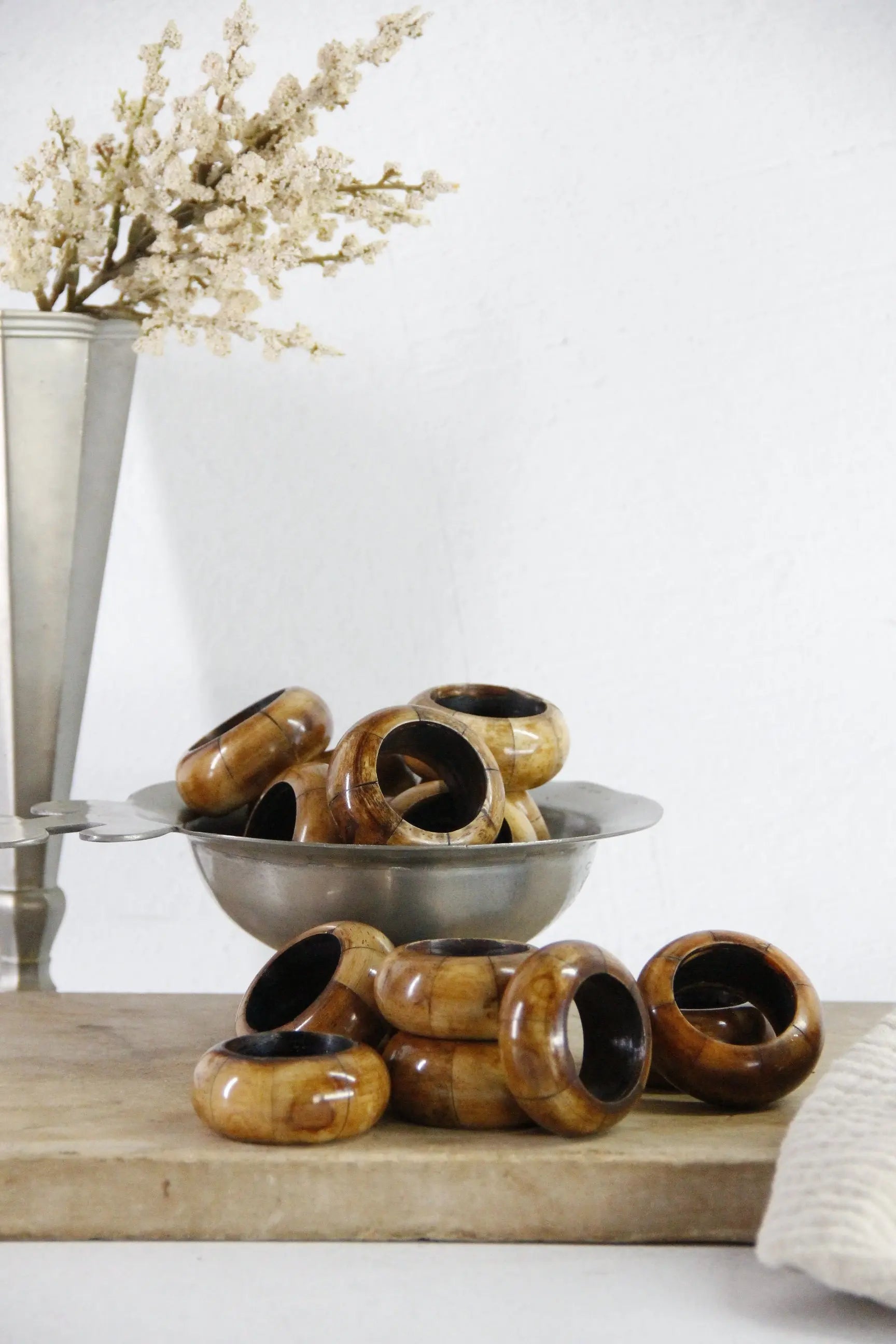 Bone Napkin Rings | Vintage Carved Midcentury Set Of 8  Debra Hall Lifestyle