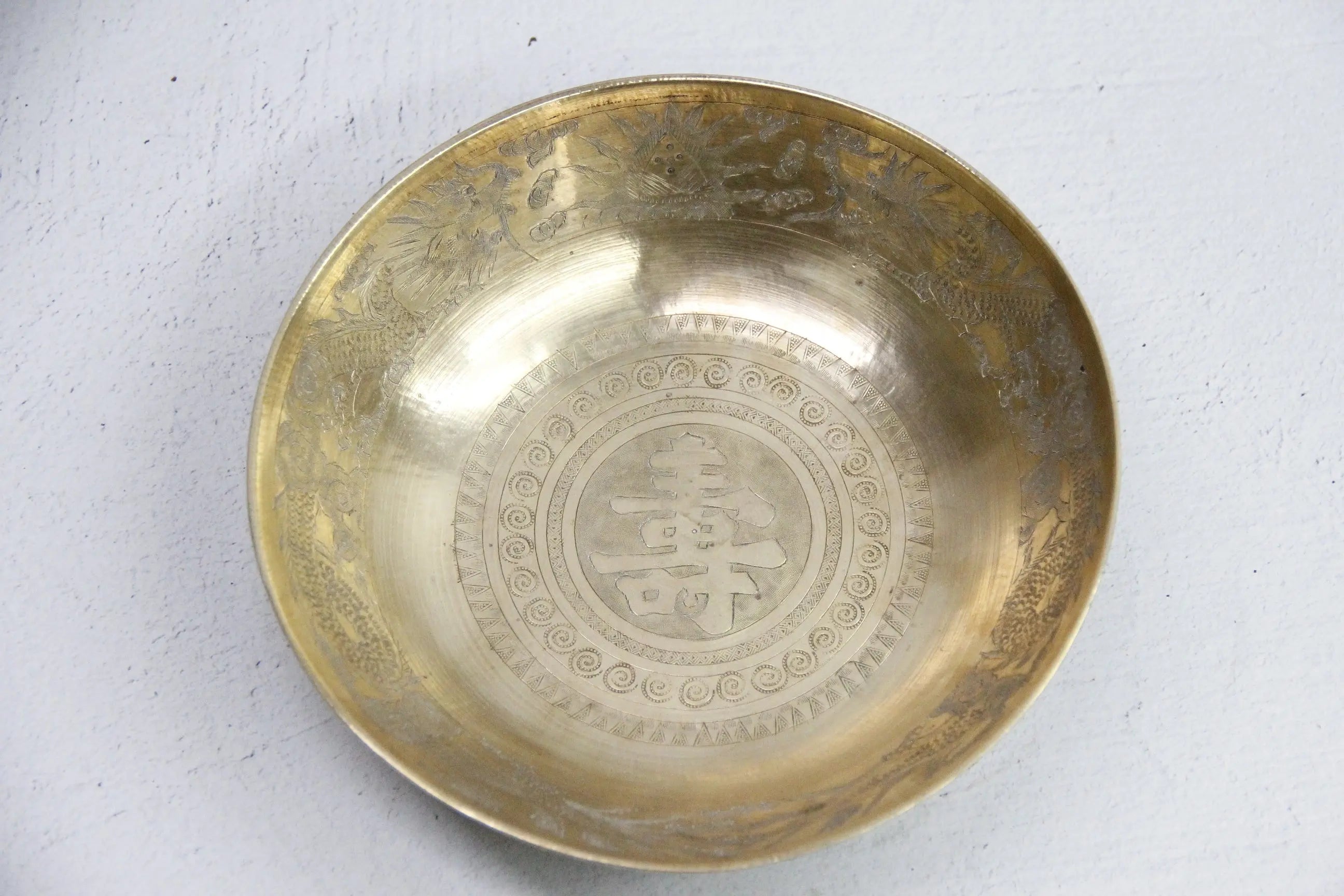 Brass Bowl Antique Chinese | Etched Stamped Solid Brass  Debra Hall Lifestyle