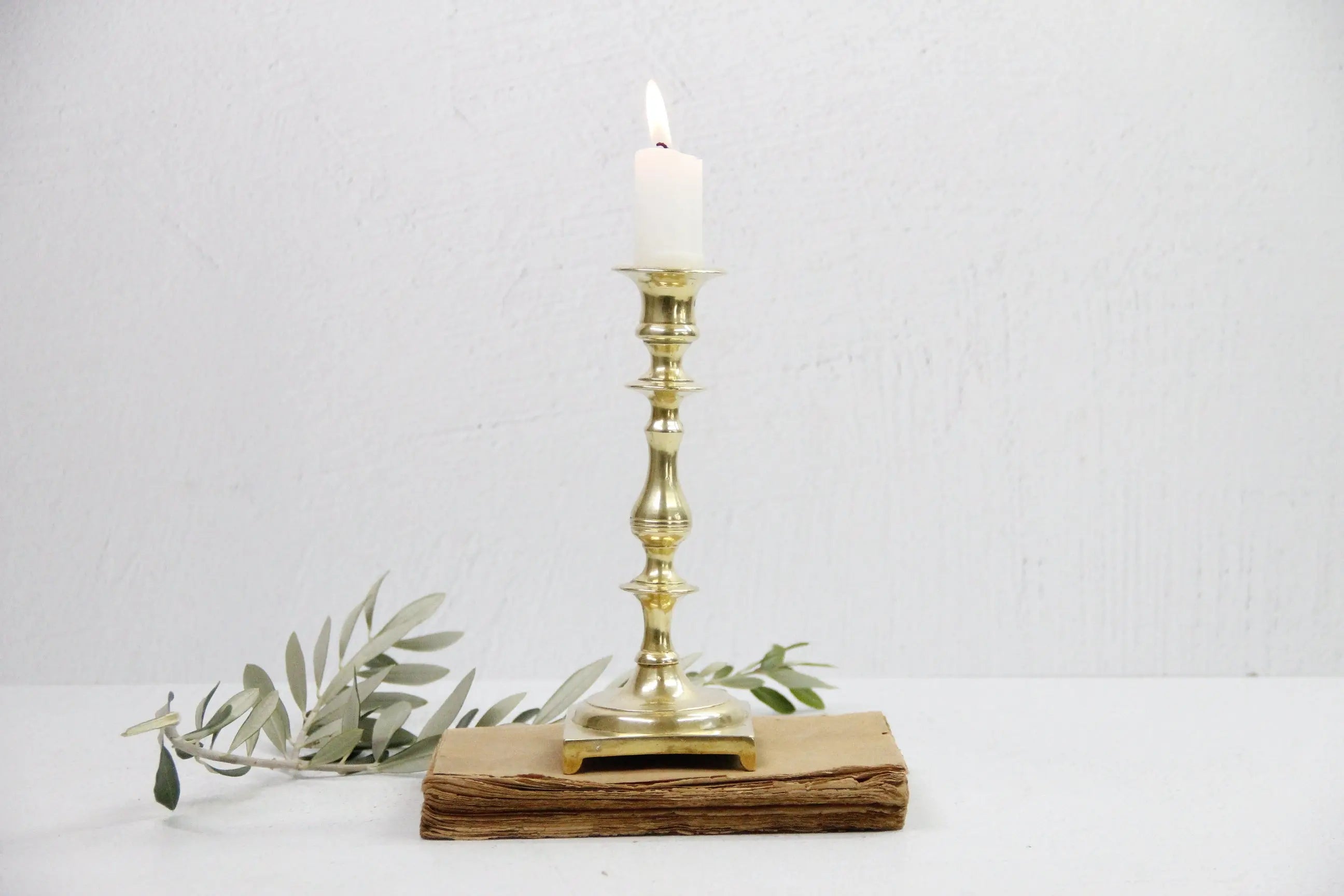 Brass Candle Holder | Antique Footed Taper Candlestick  Debra Hall Lifestyle