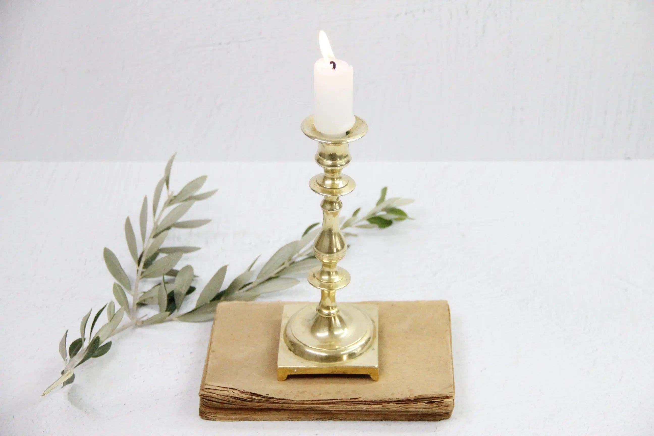 Brass Candle Holder | Antique Footed Taper Candlestick  Debra Hall Lifestyle