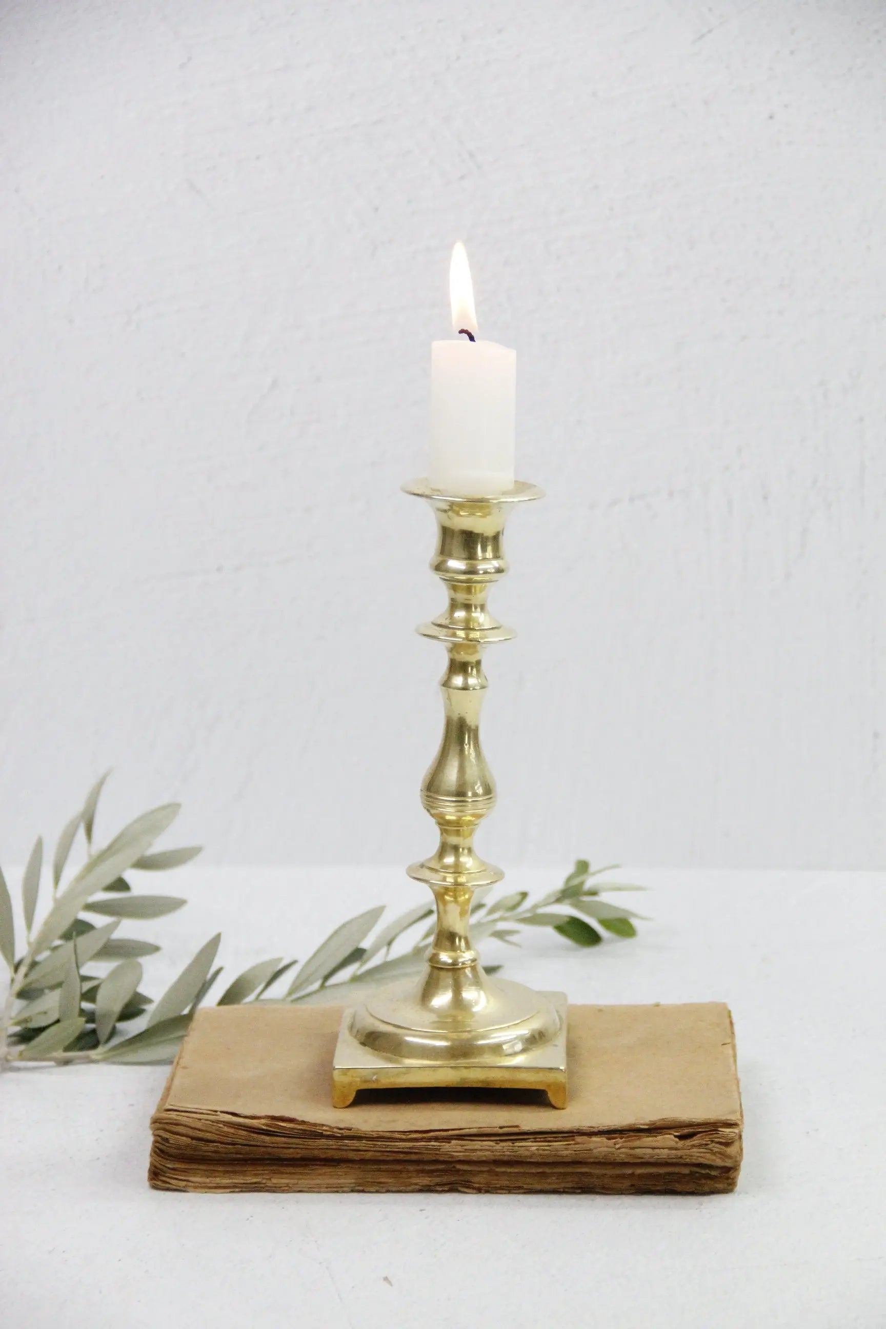 Brass Candle Holder | Antique Footed Taper Candlestick  Debra Hall Lifestyle