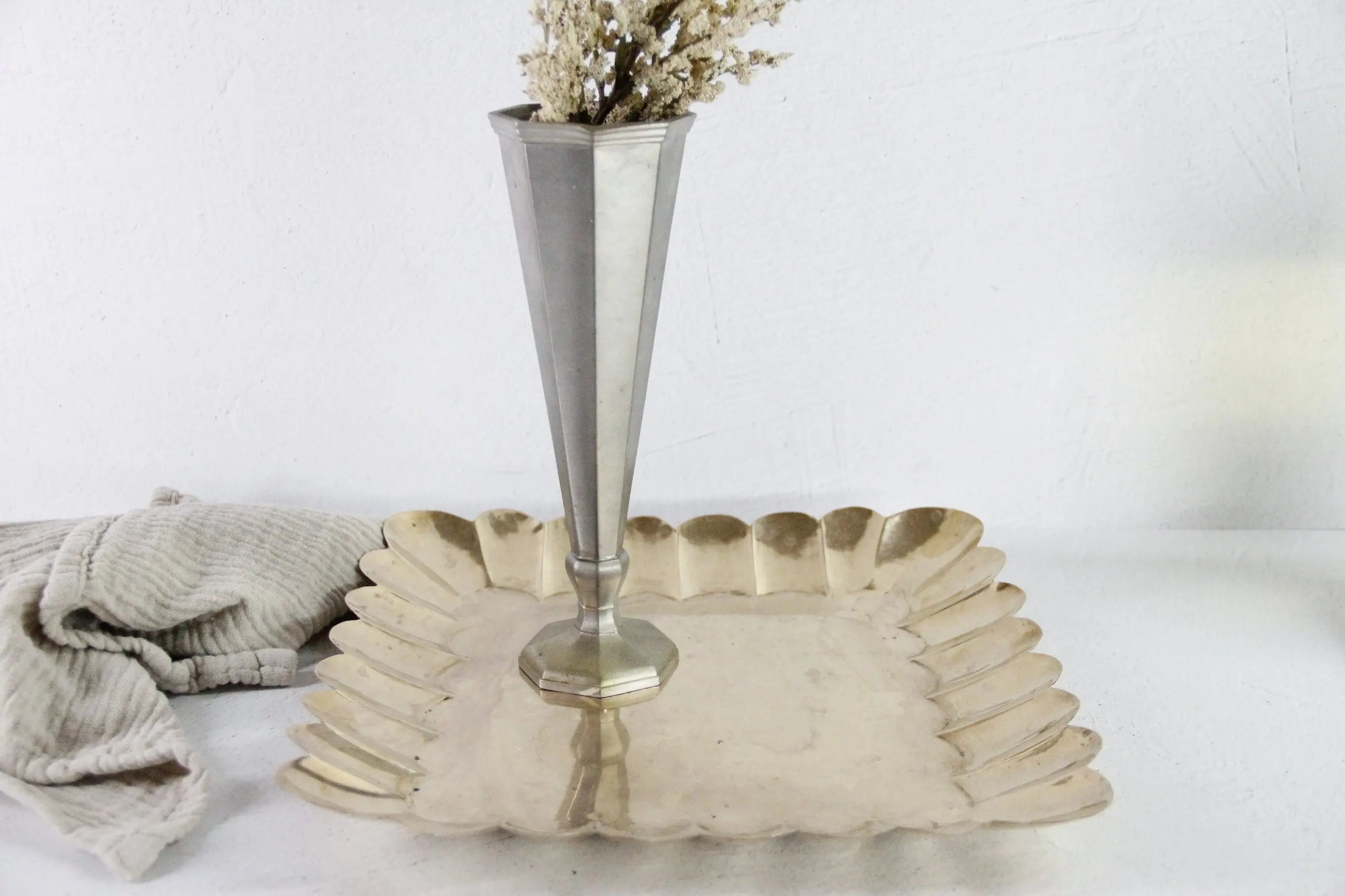 Brass Square Tray Vintage | Large Scalloped Serving  Debra Hall Lifestyle