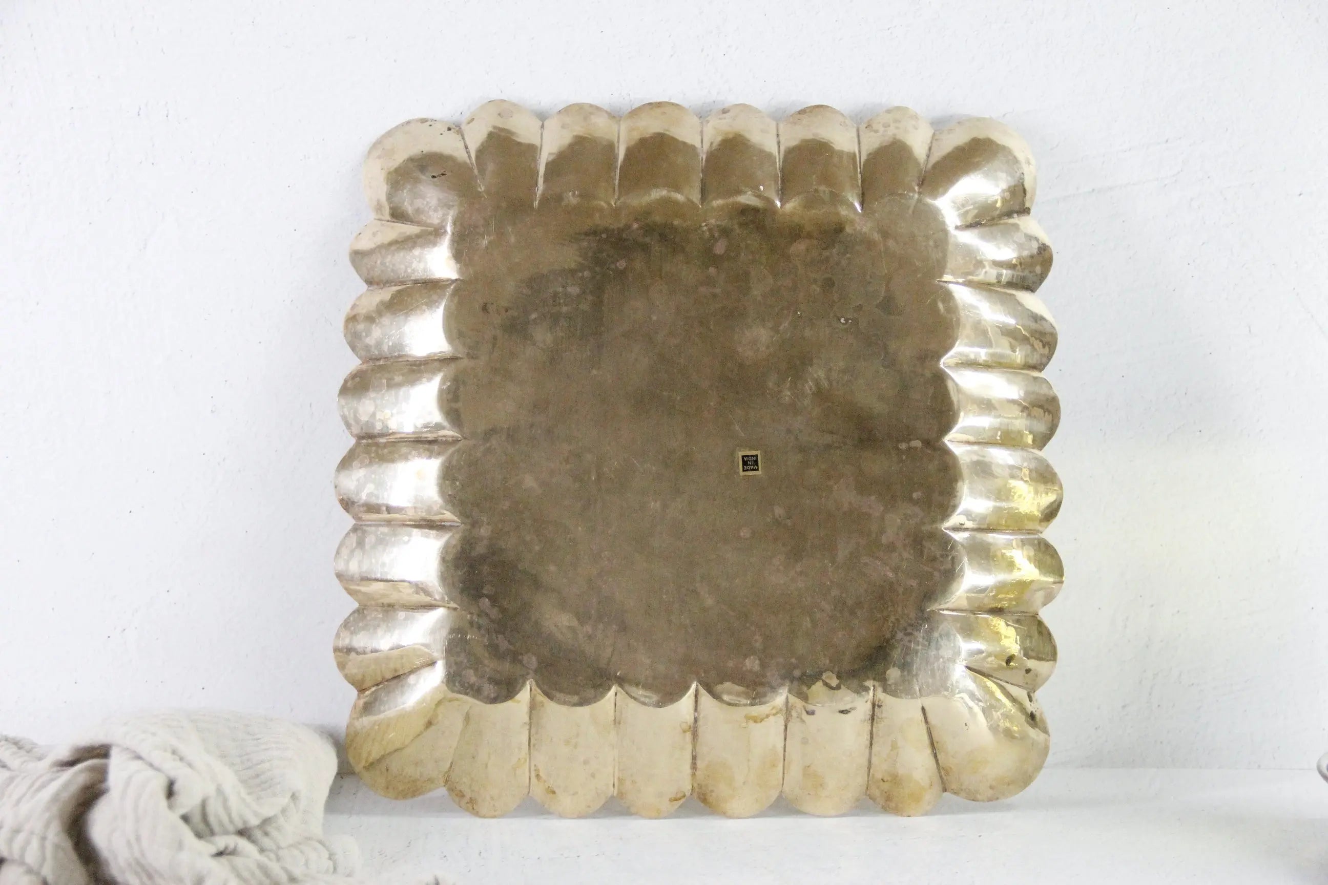 Brass Square Tray Vintage | Large Scalloped Serving  Debra Hall Lifestyle