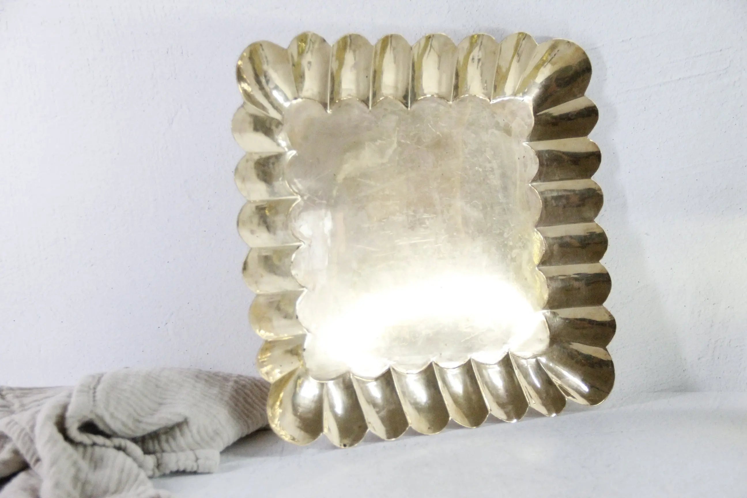 Brass Square Tray Vintage | Large Scalloped Serving  Debra Hall Lifestyle