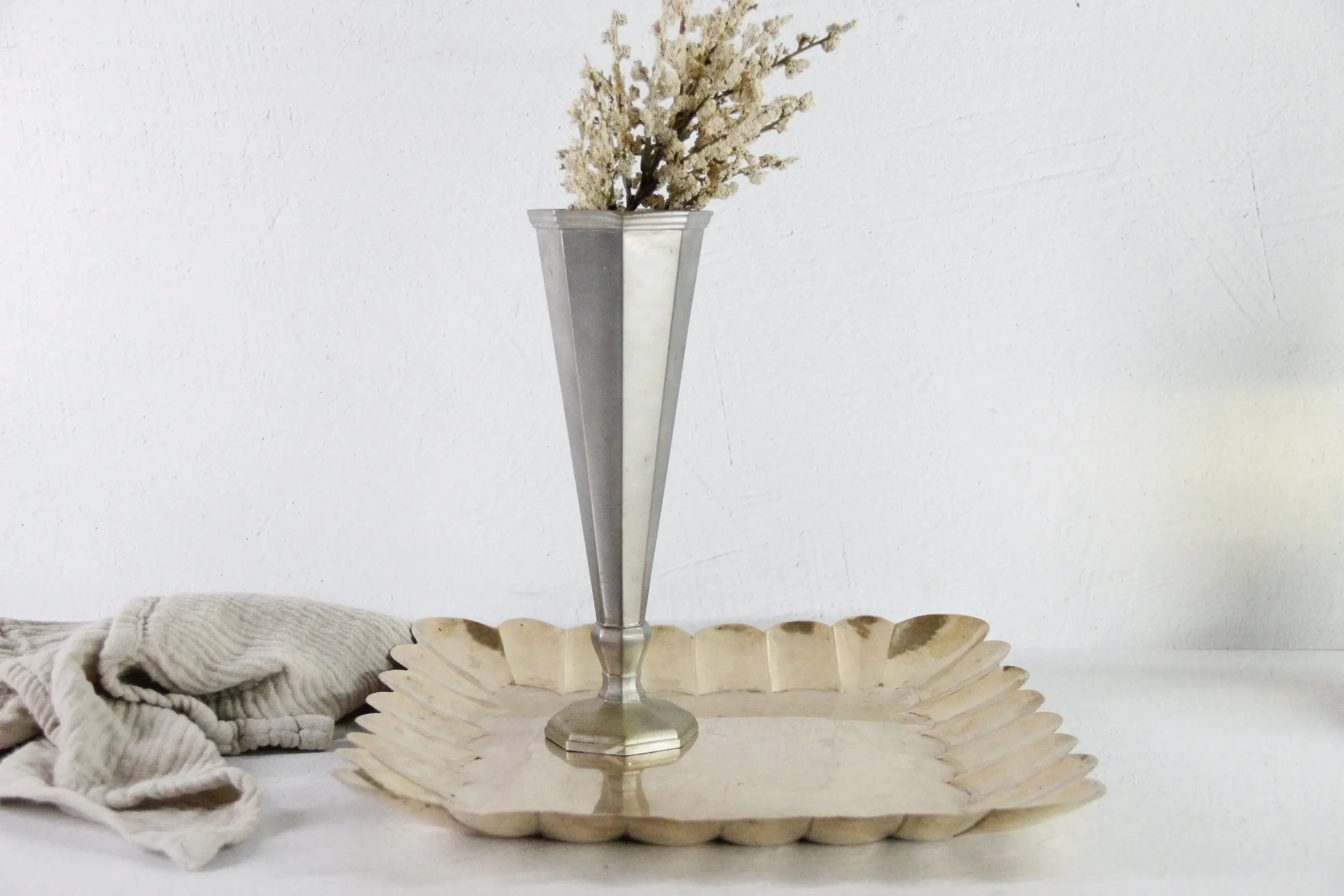 Brass Square Tray Vintage | Large Scalloped Serving  Debra Hall Lifestyle