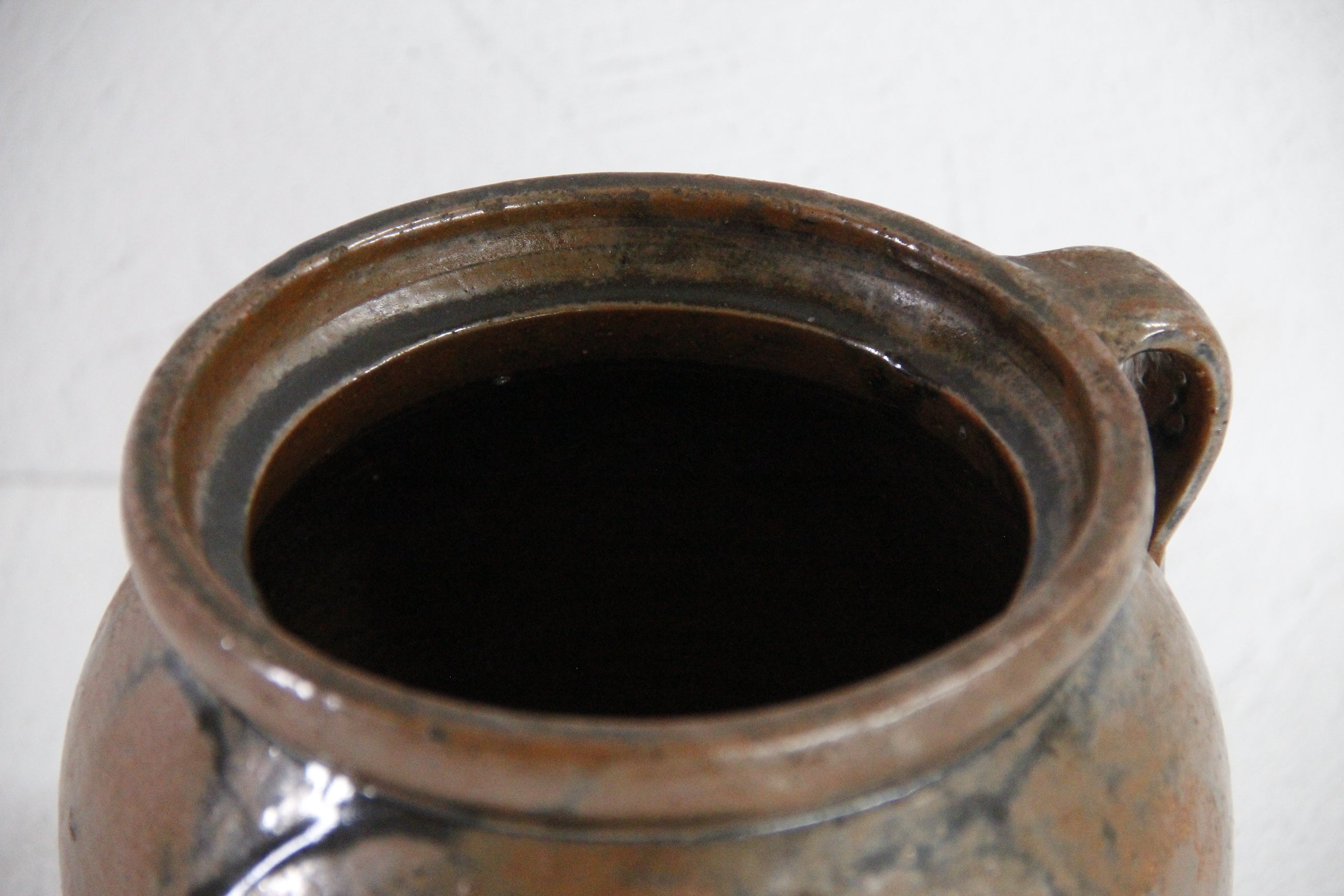 Antique Stoneware Pot | Americana Drip Glaze Crock W/Handle