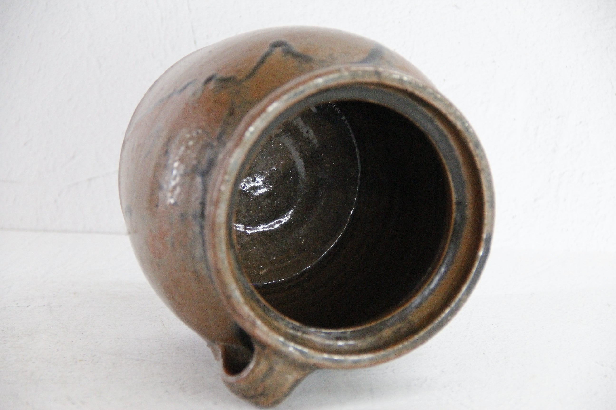 Antique Stoneware Pot | Americana Drip Glaze Crock W/Handle