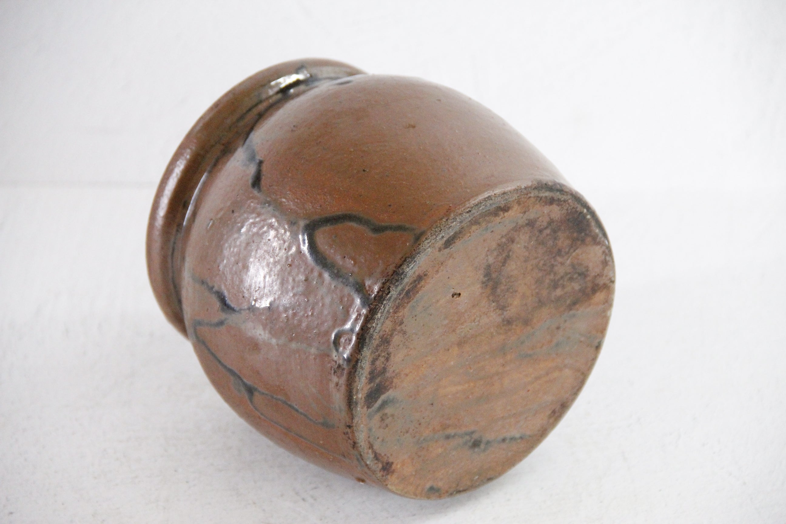 Antique Stoneware Pot | Americana Drip Glaze Crock W/Handle