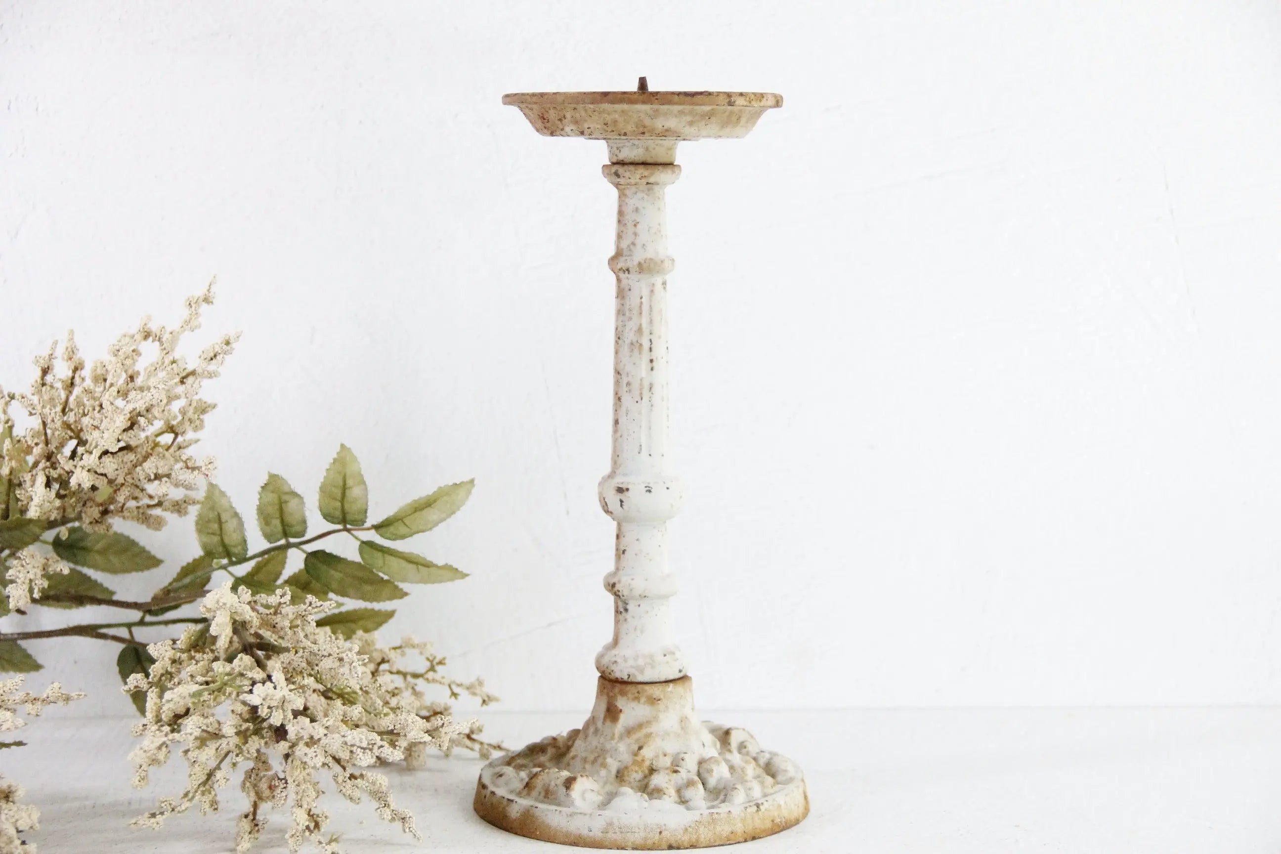 Cast Iron Candle Holder Vintage | Distressed White  Debra Hall Lifestyle