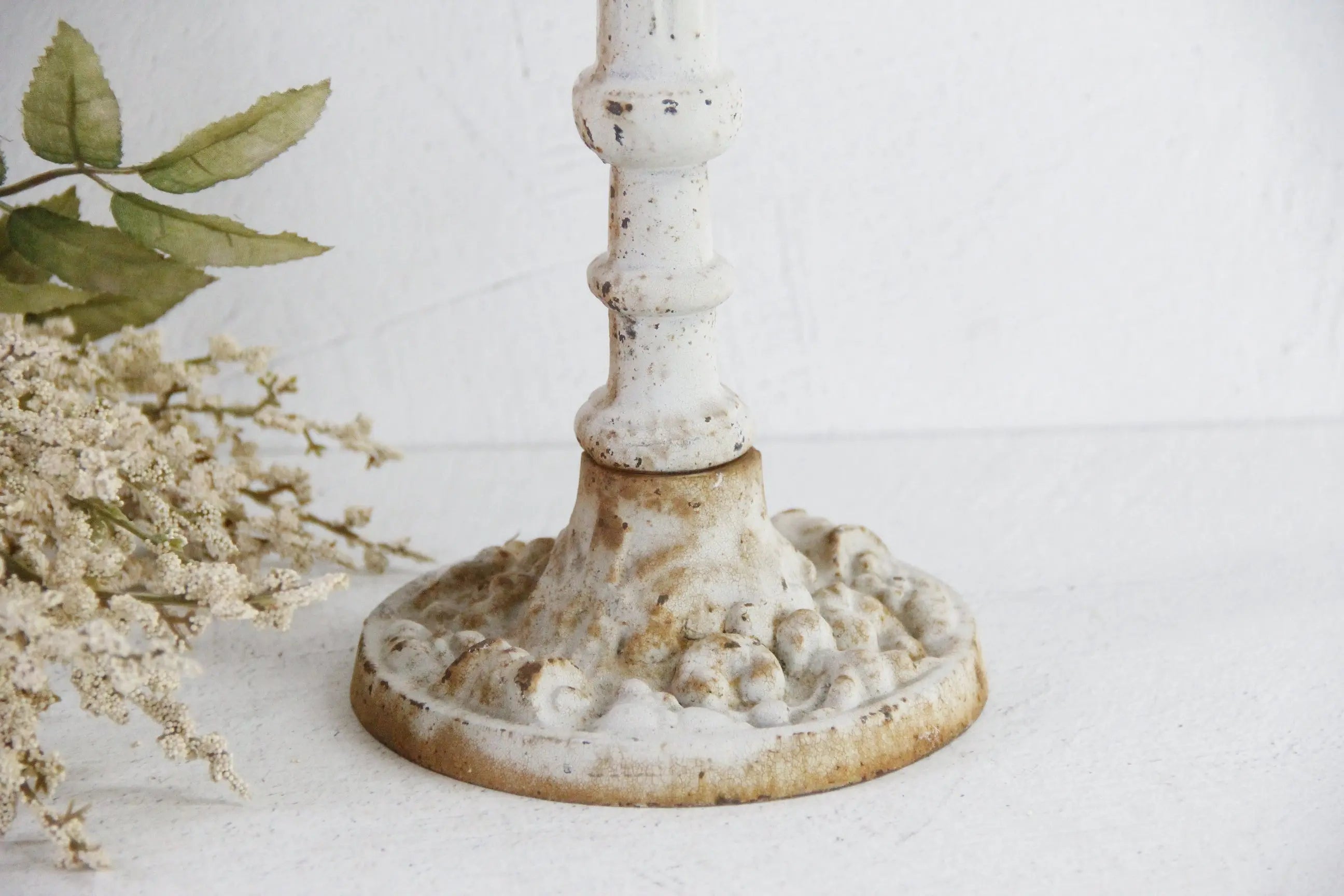 Cast Iron Candle Holder Vintage | Distressed White  Debra Hall Lifestyle