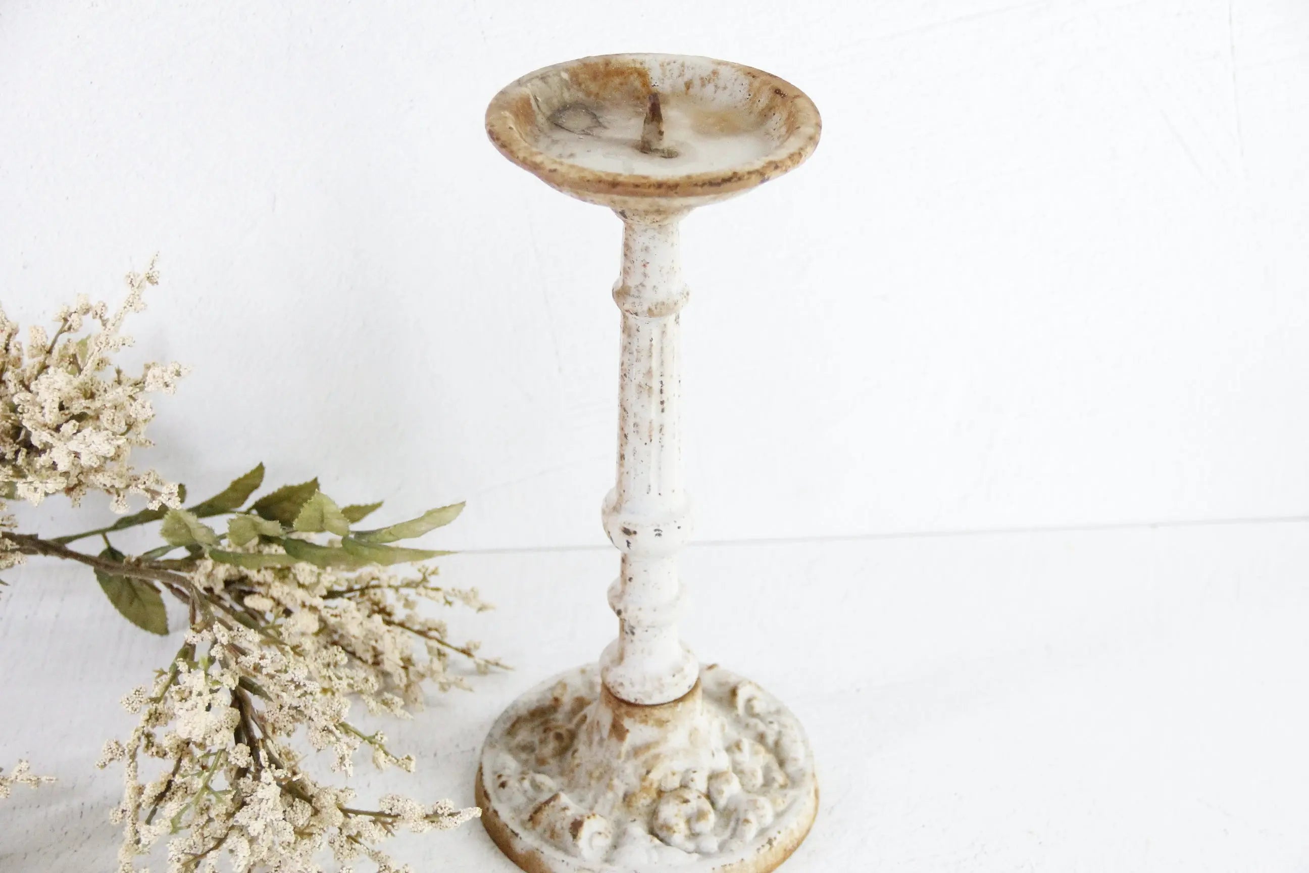 Cast Iron Candle Holder Vintage | Distressed White  Debra Hall Lifestyle