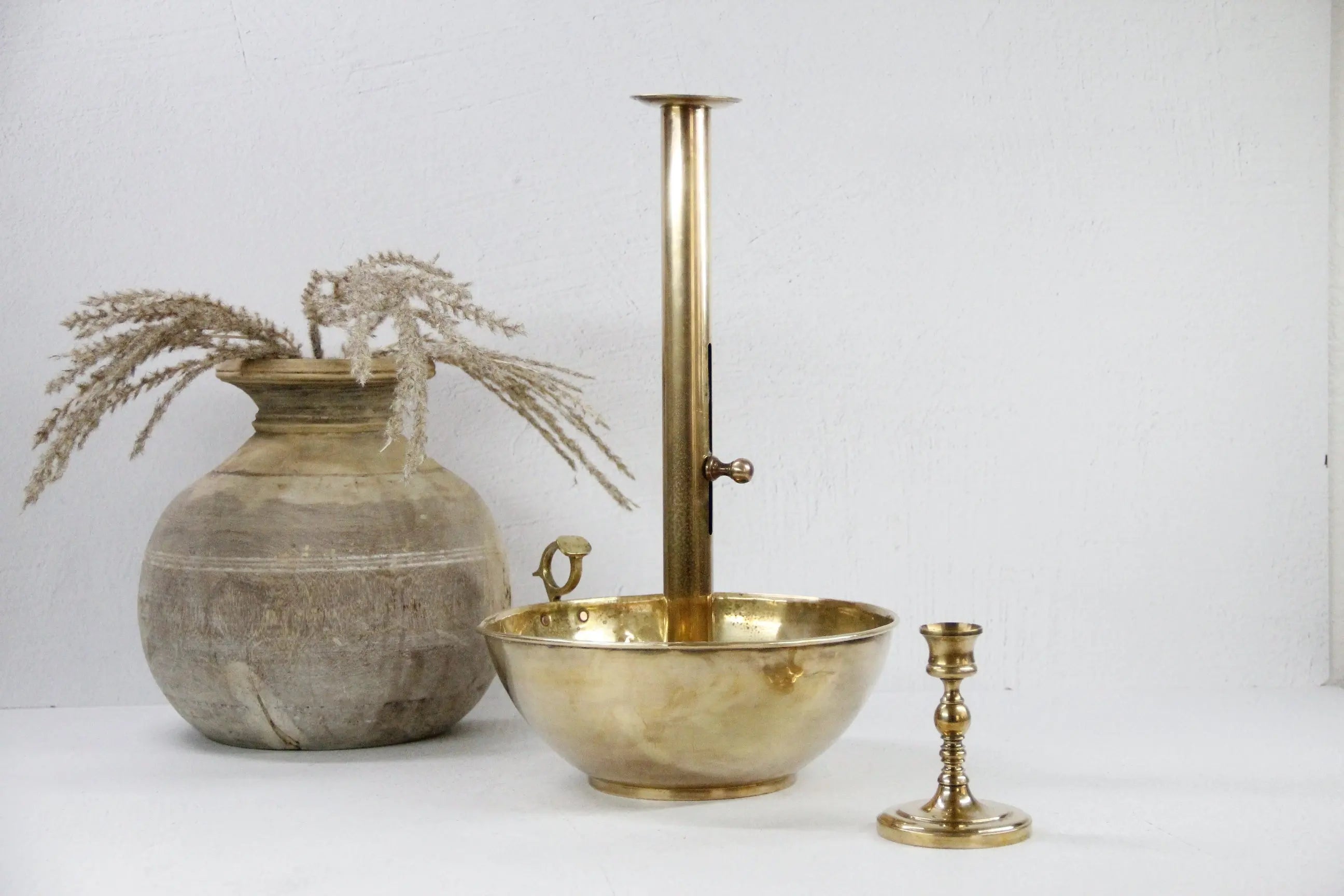 Chamber Candle Holder-Oversize Antique Brass Candlestick  Debra Hall Lifestyle