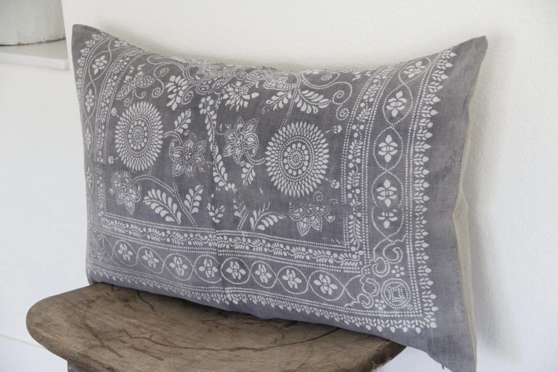 Vintage Fabric Pillow Charcoal Grey Batik Pillow Cover