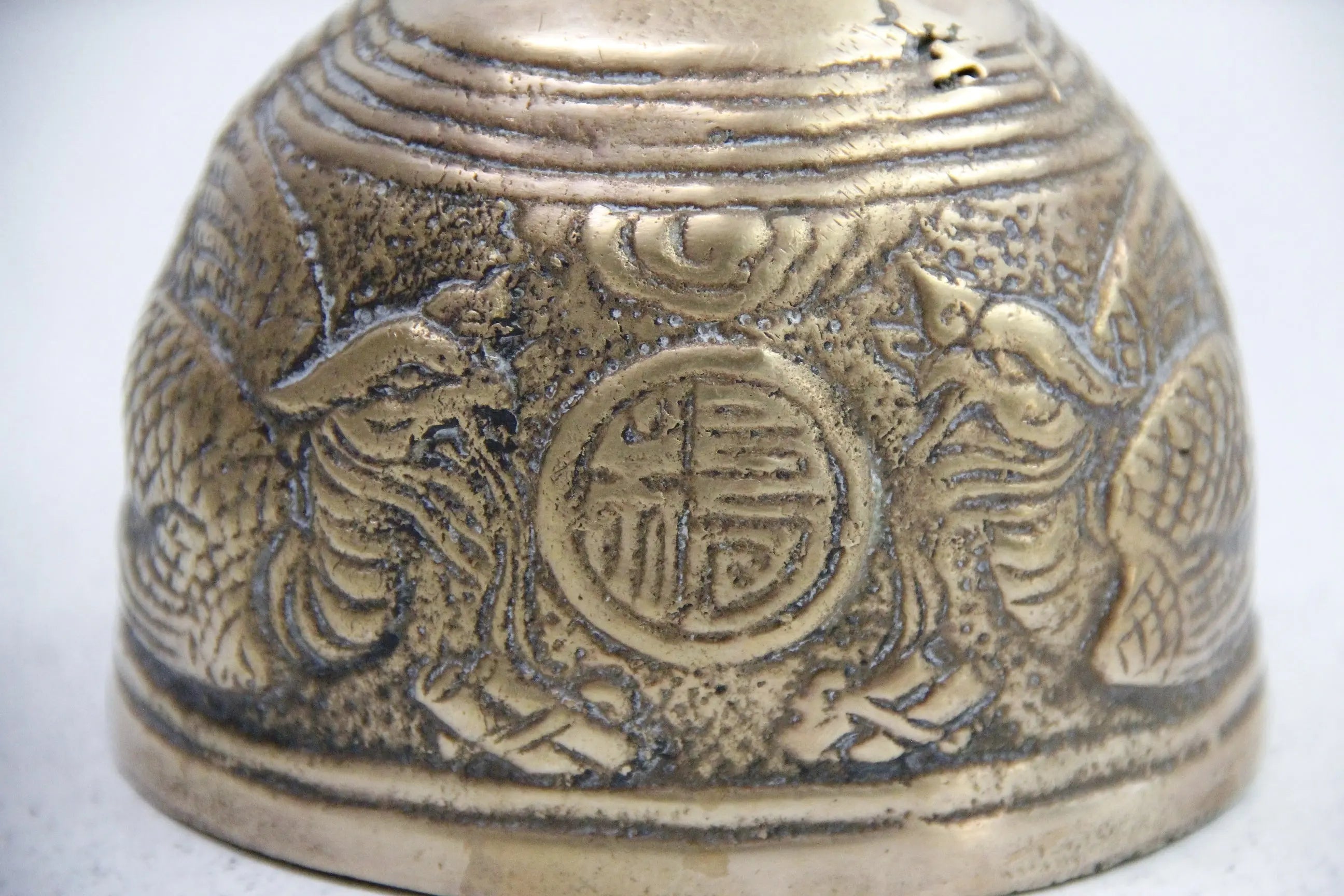 Chinese Bronze Bell-Qing Brass Temple Bell Phoenix Bird  Debra Hall Lifestyle