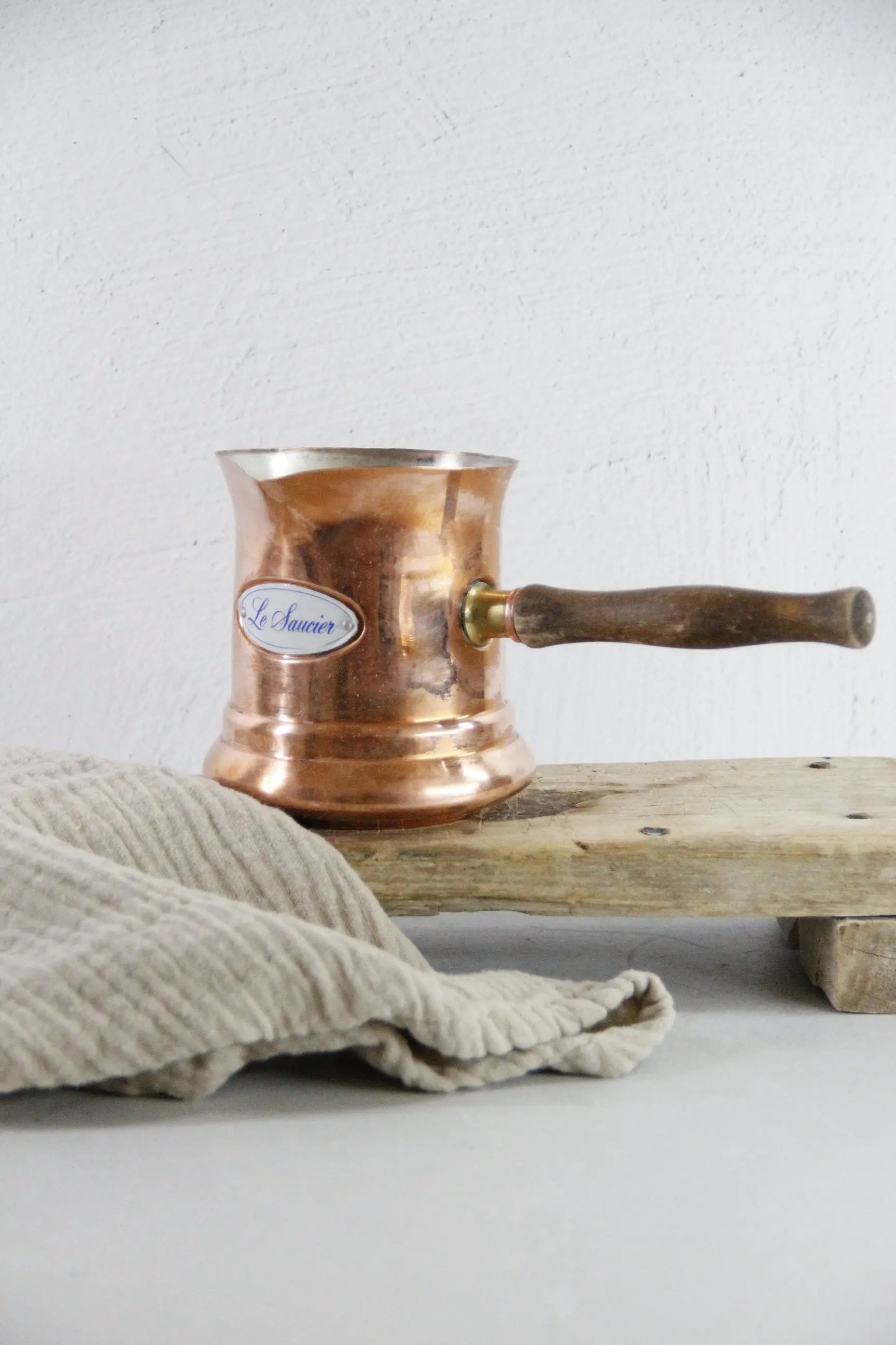 Copper Milk Pan | Vintage Le Saucier Warmer-Wood  Debra Hall Lifestyle