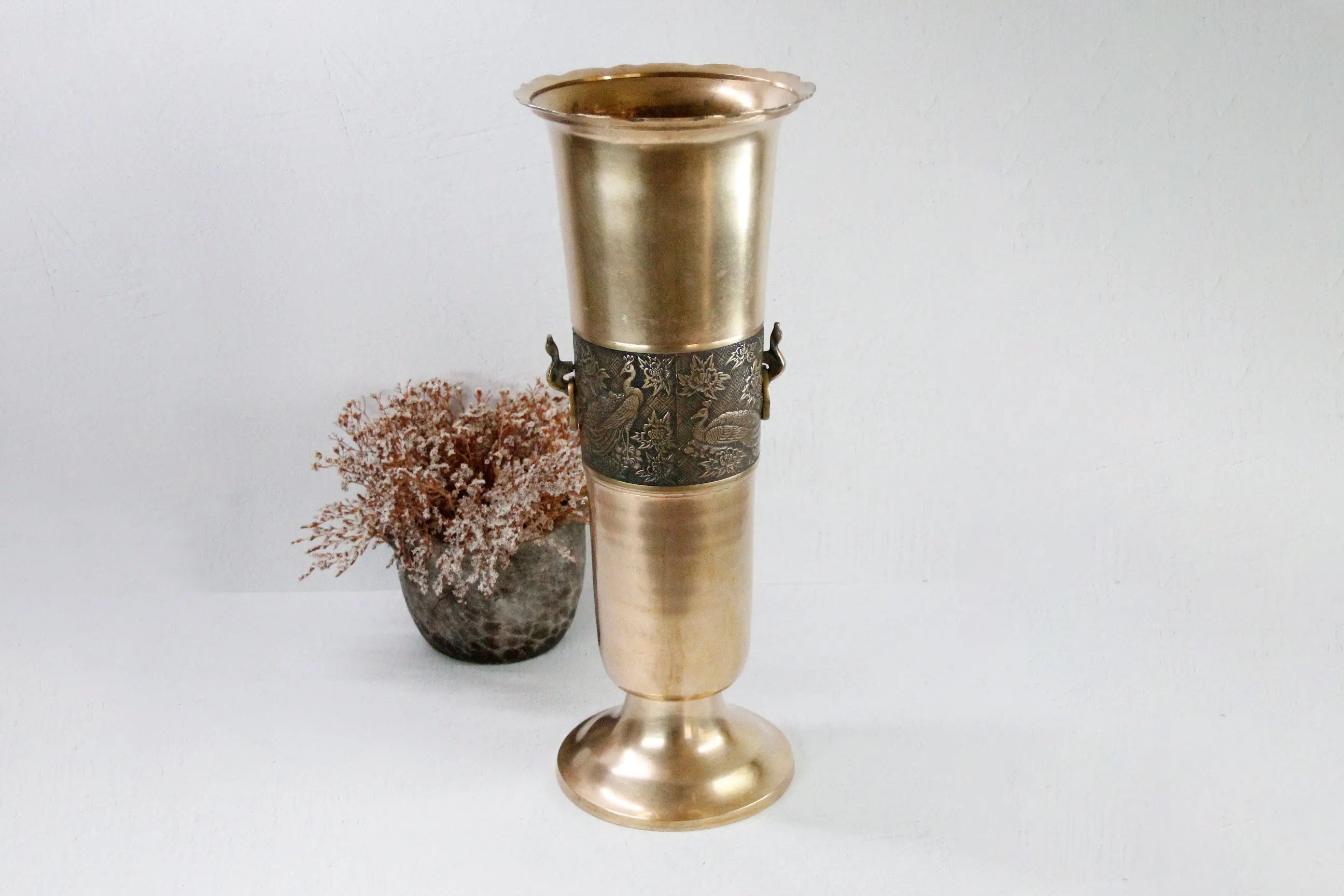 Vintage Brass Umbrella Stand-Peacock Handle/Embossed  Debra Hall Lifestyle