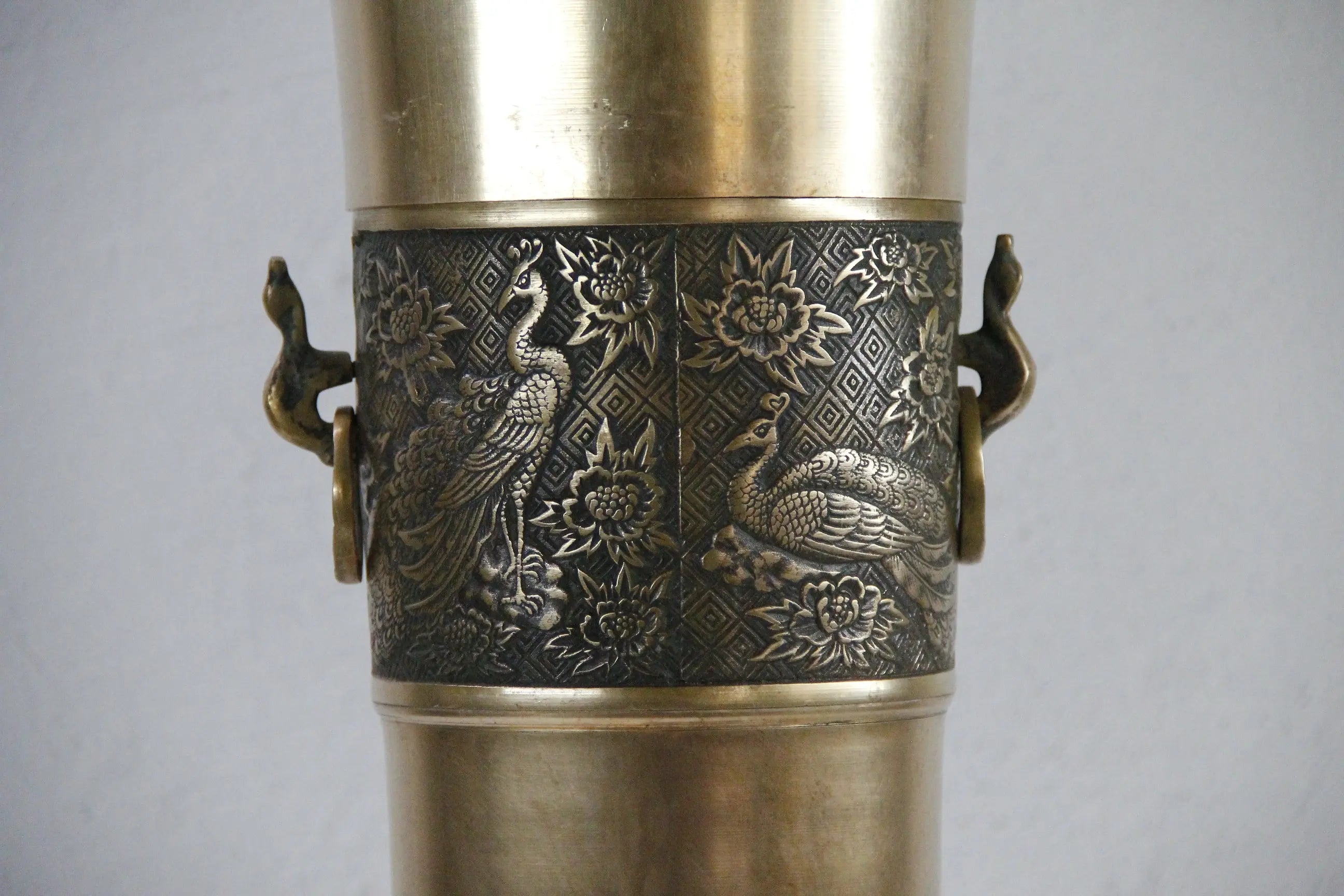 Vintage Brass Umbrella Stand-Peacock Handle/Embossed  Debra Hall Lifestyle