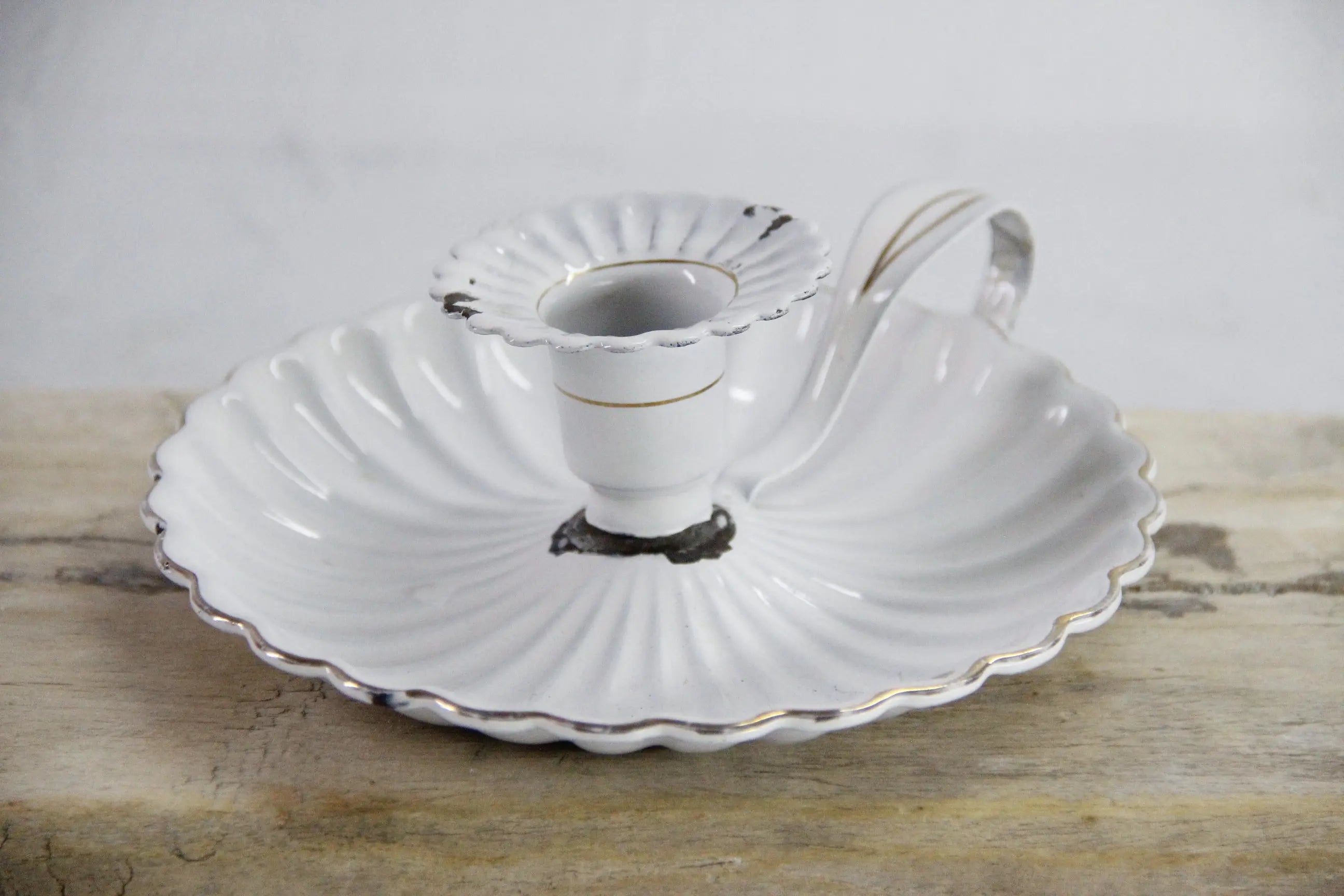 Enamelware Candle Holder | Antique French White Chamber Stick  Debra Hall Lifestyle