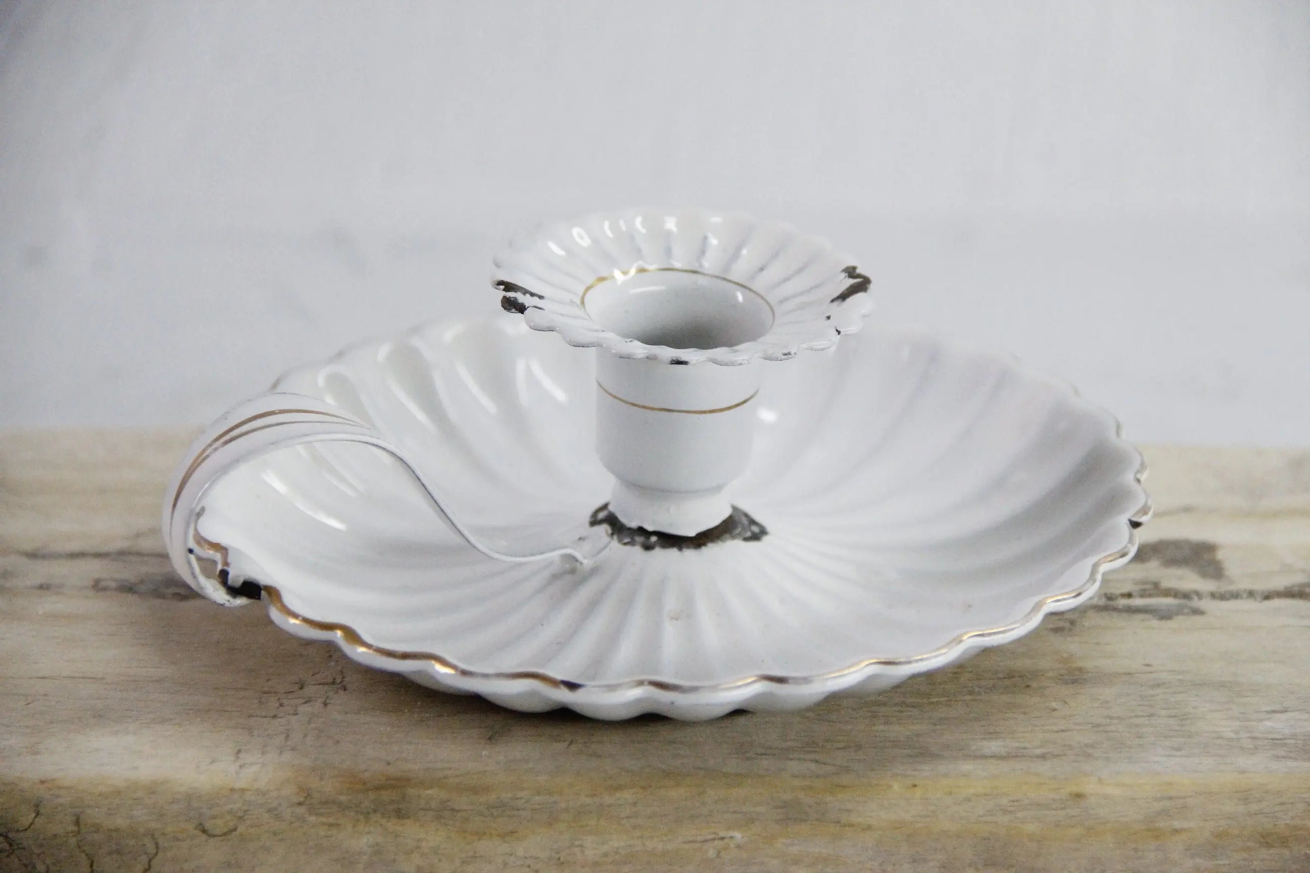 Enamelware Candle Holder | Antique French White Chamber Stick  Debra Hall Lifestyle