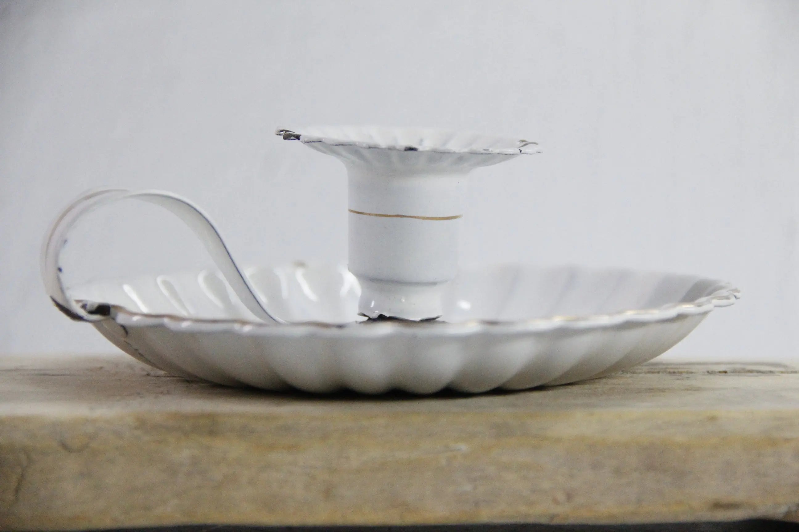 Enamelware Candle Holder | Antique French White Chamber Stick  Debra Hall Lifestyle