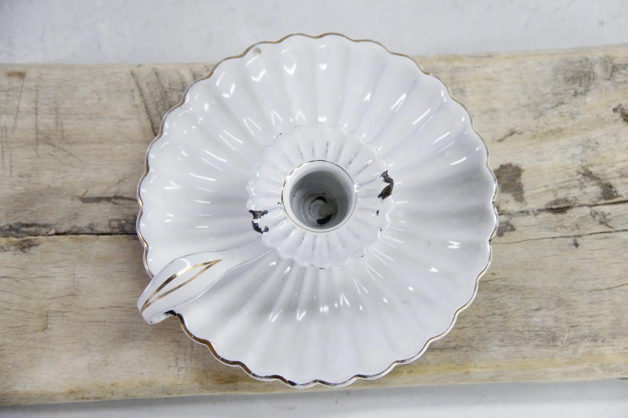 Enamelware Candle Holder | Antique French White Chamber Stick  Debra Hall Lifestyle
