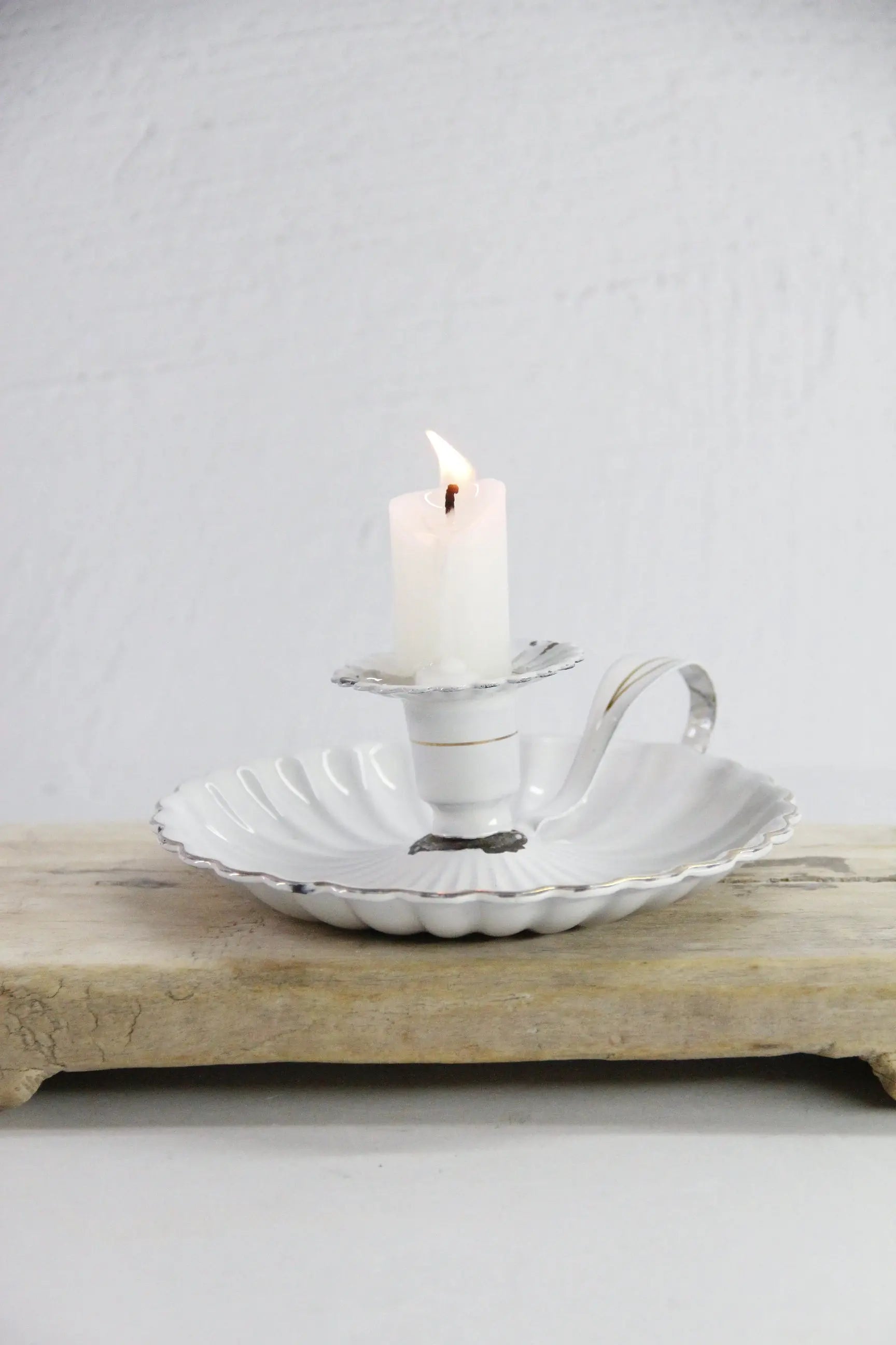 Enamelware Candle Holder | Antique French White Chamber Stick  Debra Hall Lifestyle